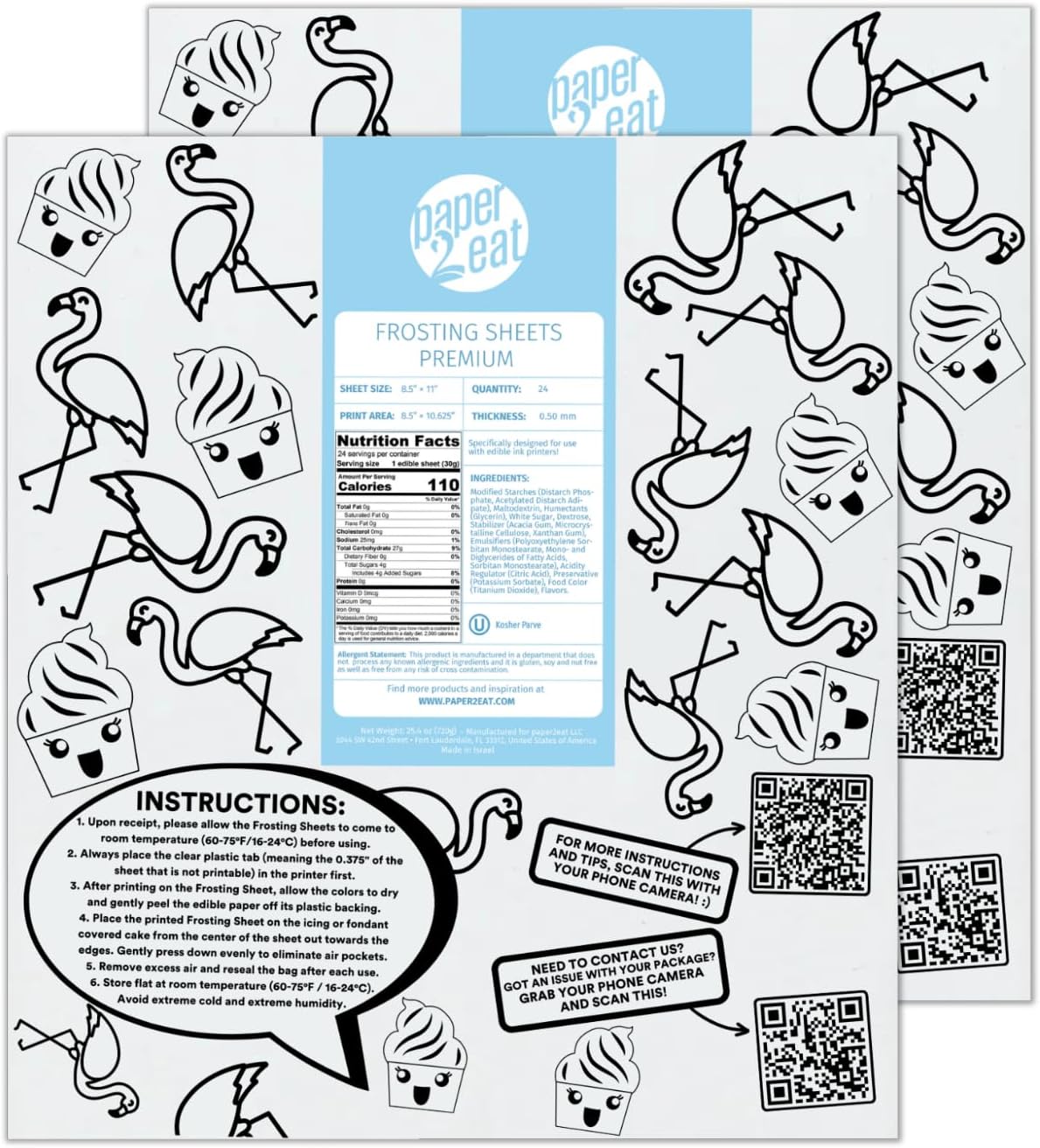 paper2eat Frosting Sheets Premium 8.5" x 11" - 48 Count - White Edible Icing Sheets - Kosher Certified