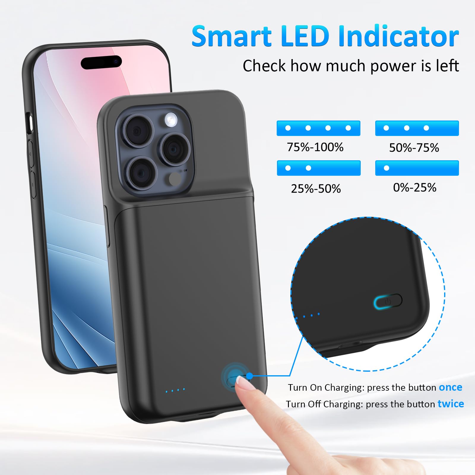 Coque de Batterie pour iPhone 15 Pro (6,1"), 8500 mAh, Chargeur Portable Ultra Fin pour iPhone 15 Pro, Chargeur de Téléphone et Coque de Protection avec Fonction de Charge pour iPhone 15 Pro