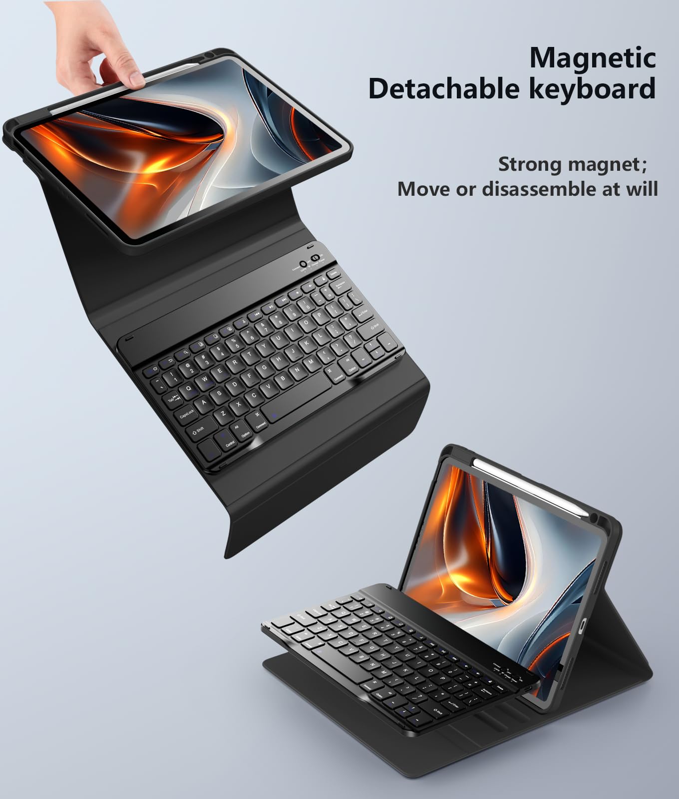 Wenlaty Funda de teclado para iPad Air de 11 pulgadas con teclado (M3/M2, 2025/2024) y Air de 5ª/4ª generación de 10.9 pulgadas, funda inalámbrica desmontable, delgada y ligera con soporte para