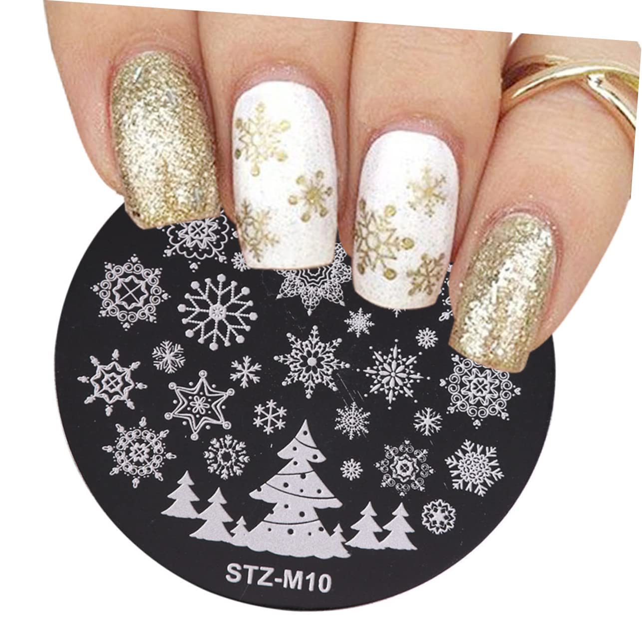 Housoutil 5pezzi Stampi per Unghie Natalizie Piastre Rotonde per Nail Art in Metallo Lucido Kit di Modelli per Stamping Unghie