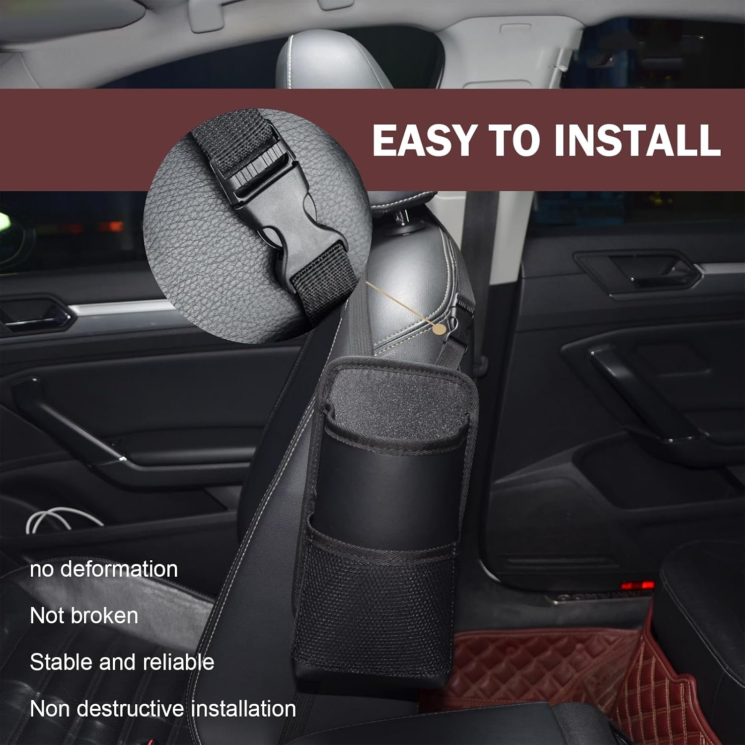 Large Car Cup Holder Extender, Fits Large 80 oz Water Bottles, Big Drinks Holder Bag, Hanging Multi-Function Mini Car Seat Side Organizer Bag, Universal for Sedan SUV Truck (Black)