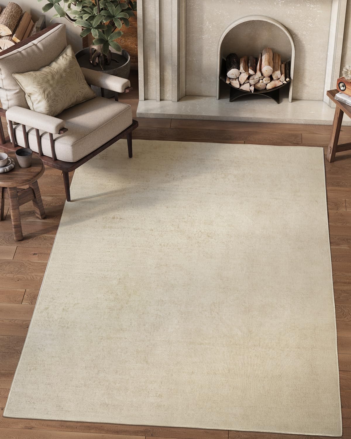 DEXI Area Rug 4x6 for Living Room, Washable Non Slip Neutral Modern Abstract Rugs, Soft Thin Large Indoor Floor Carpet for Dining Laundry Bedroom Home