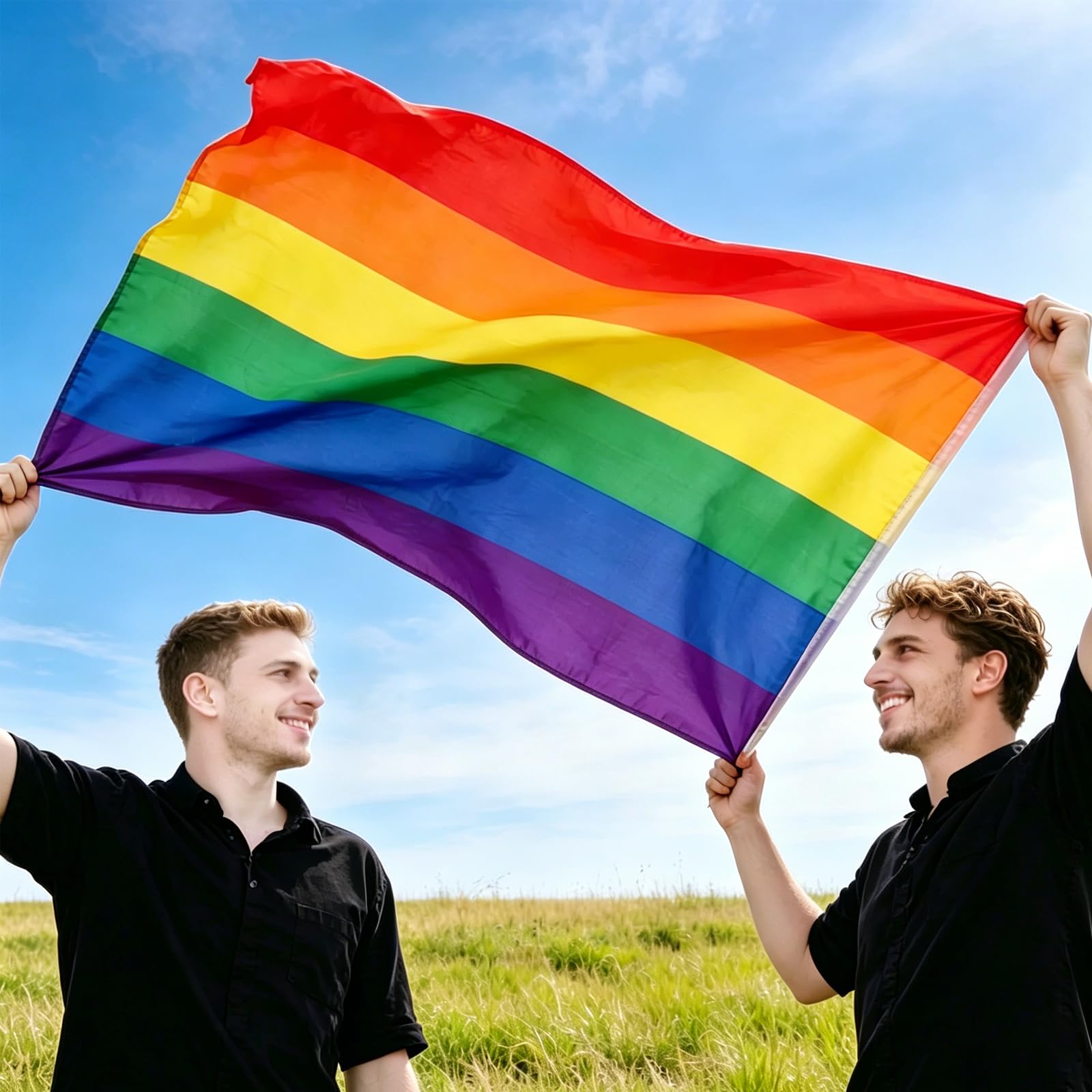 Drapeau LGBT Pride 90x150cm Lot de 2 Arc-en-Ciel Polyester Résistant Imperméable UV Intérieur Extérieur