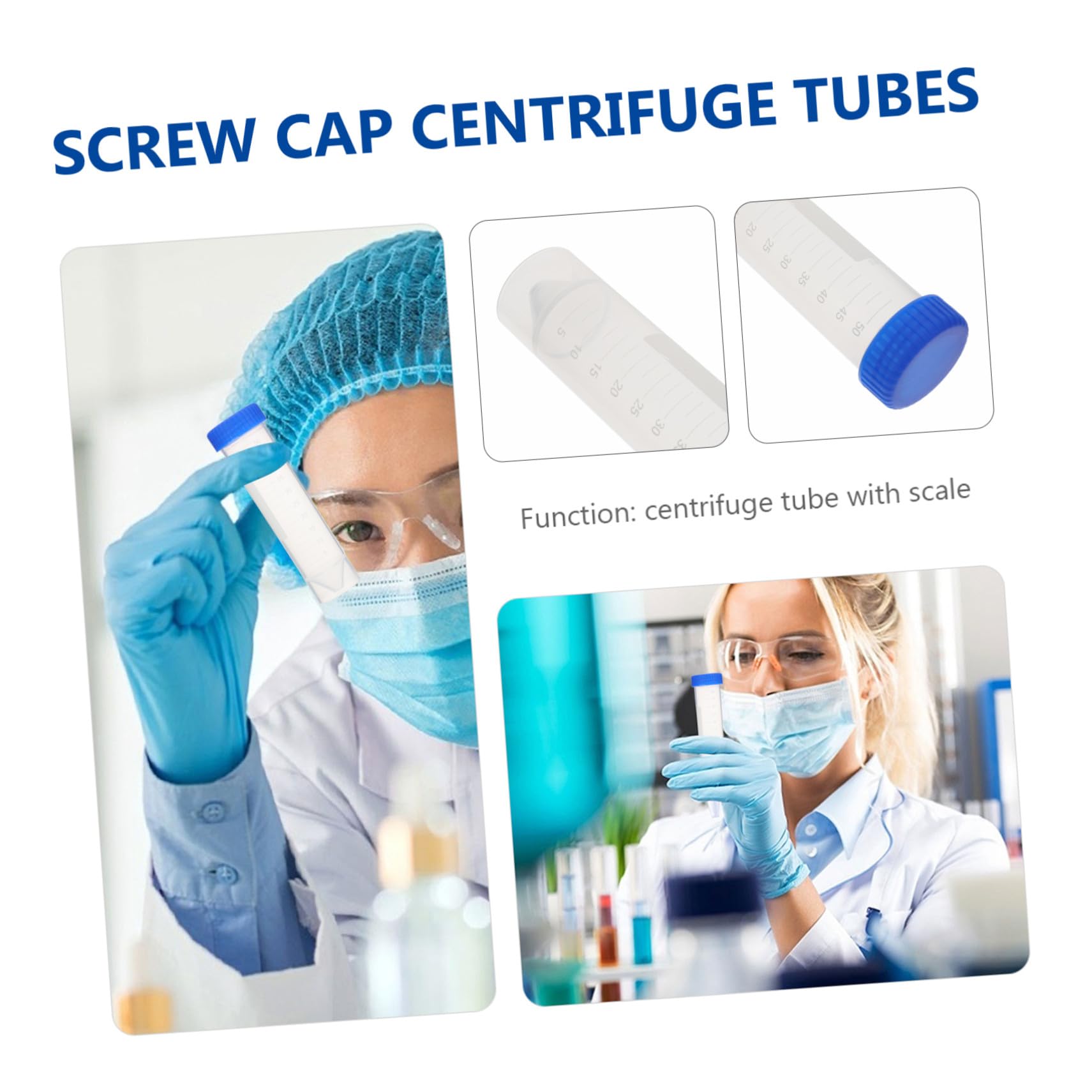 50 Provette Coniche per Centrifuga da 50 Ml in Plastico Tappi a Vite Trasparenti, Design Scala Chiara e Posizioni Ventilate, per Biochimica e Coloranti Alimentari Colore Casuale