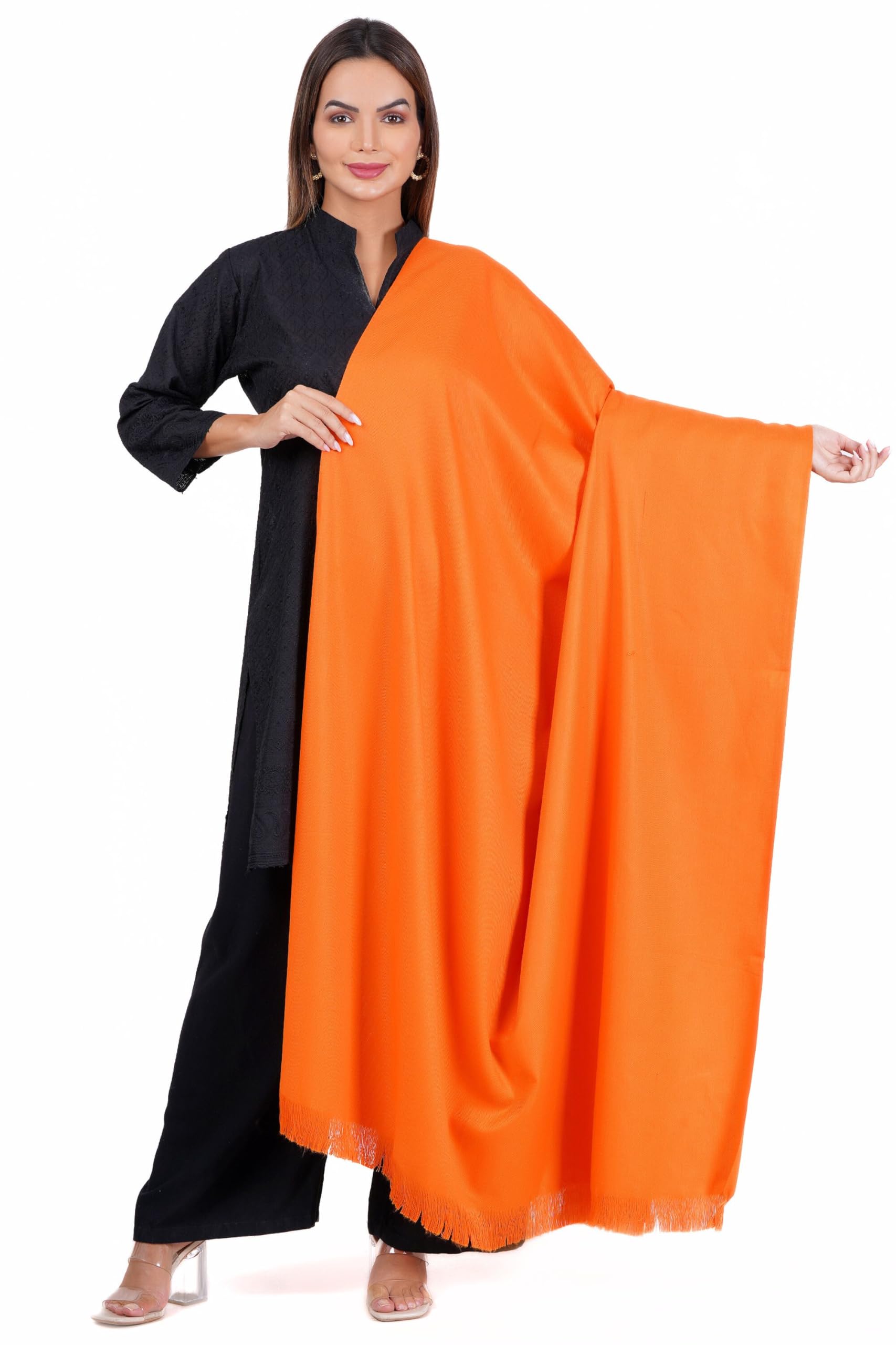 sprha Pure Woolen Solid Orange Shawl (Size 50X105 Inch)-picture-35