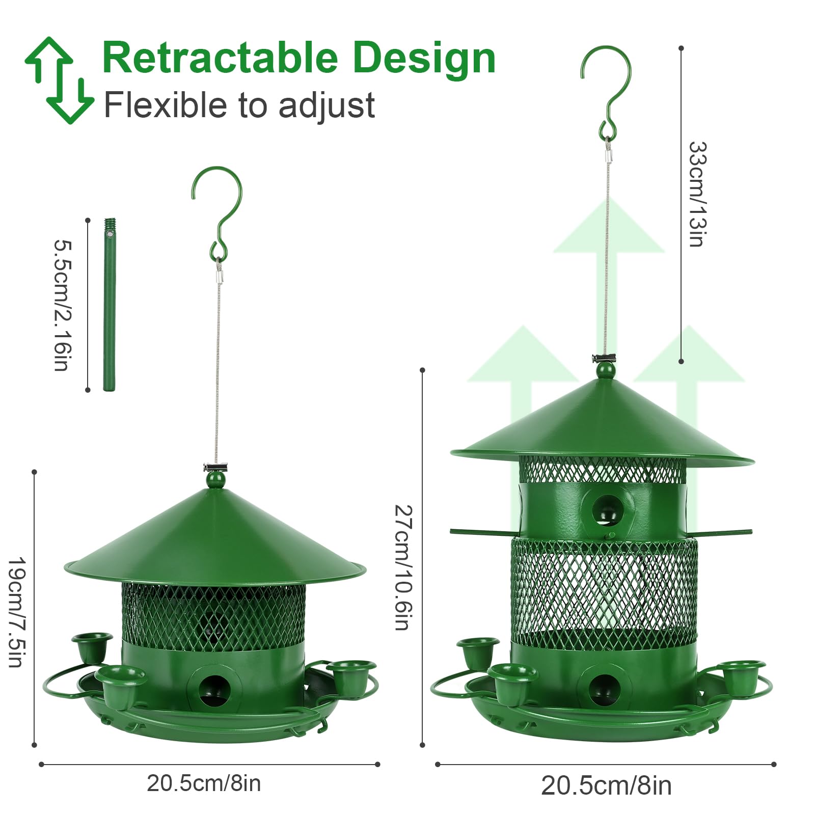 Comedero Pájaros Exterior Colgante 2.5L Resistente al Clima, Comedero Pajaros Metal con 360° Área de Alimentación, Alimentador de Acero Inoxidable para Aves Silvestres, Gorriones, Jardín