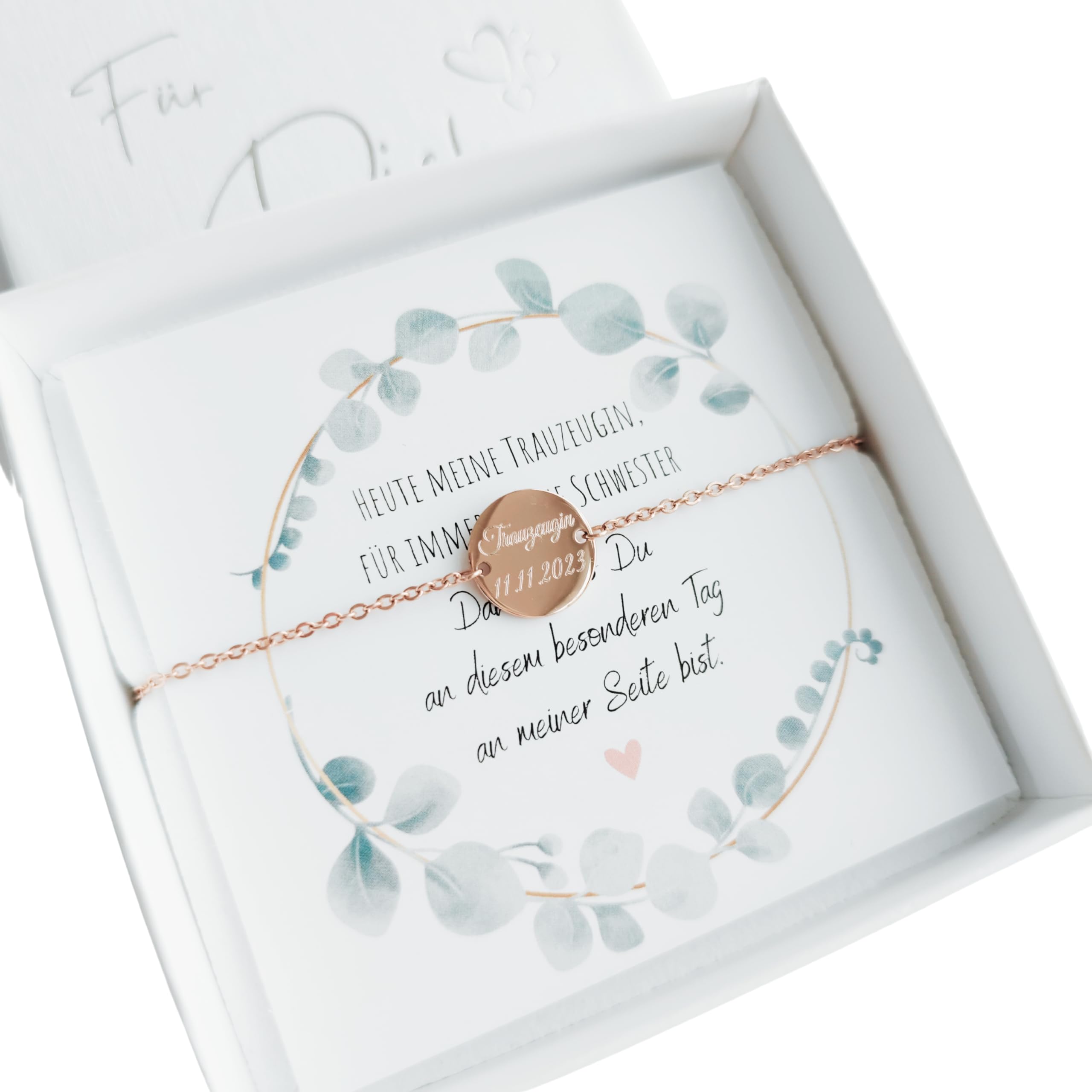 Generisch Trauzeugin Armband mit Gravur - 316L Edelstahl, PVD-vergoldet oder PVD-rosevergoldet - personalisiertes Dankeschön Geschenk Hochzeit Brautjungfer - mit Geschenkbox