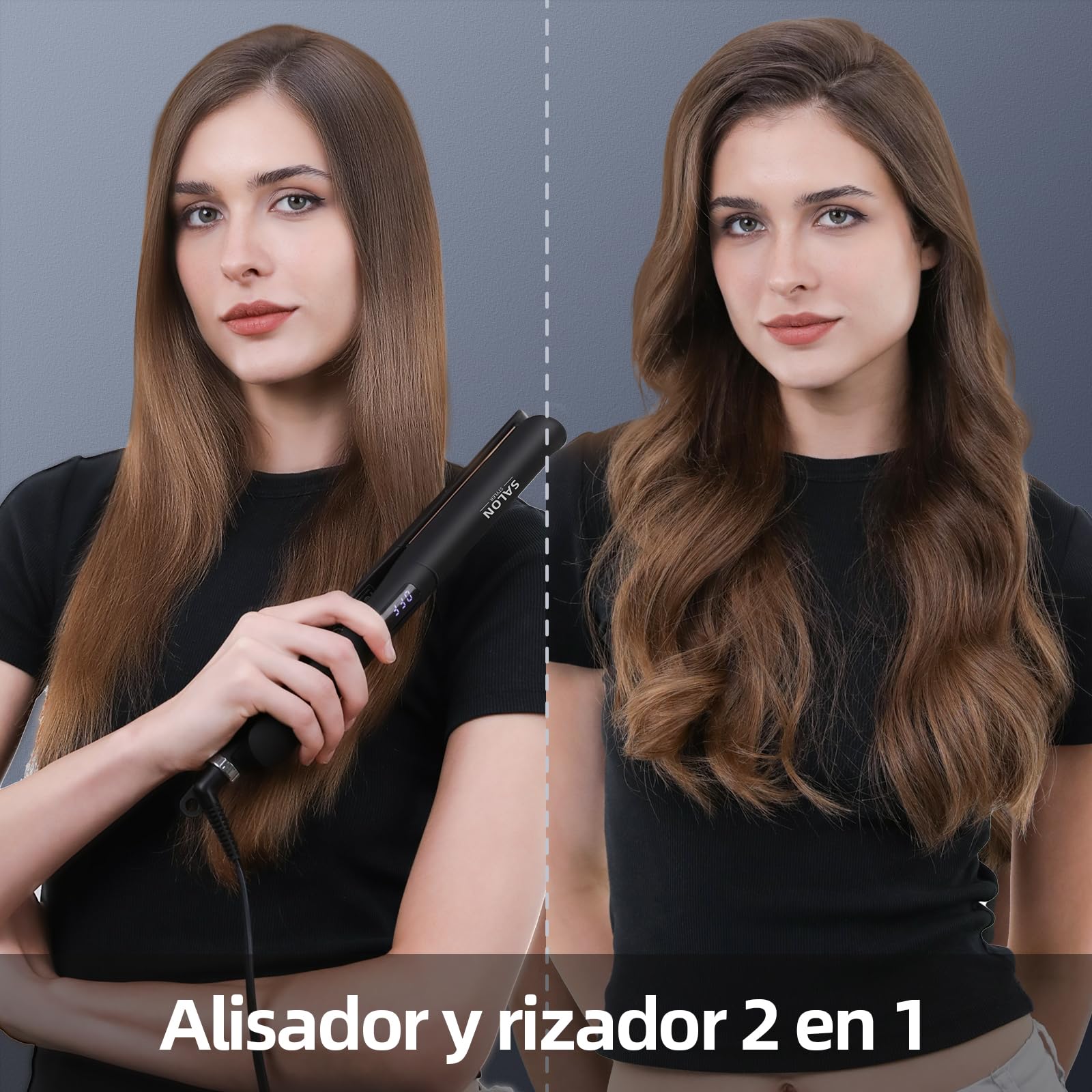 Dekuri Planchas del Pelo y Rizadora 2 en 1, Placas Lisas de Titanio, Calentamiento Rápido en 30s, Pantalla LCD 120-230℃, Plancha Pelo Iónicas para Mujeres,Negro