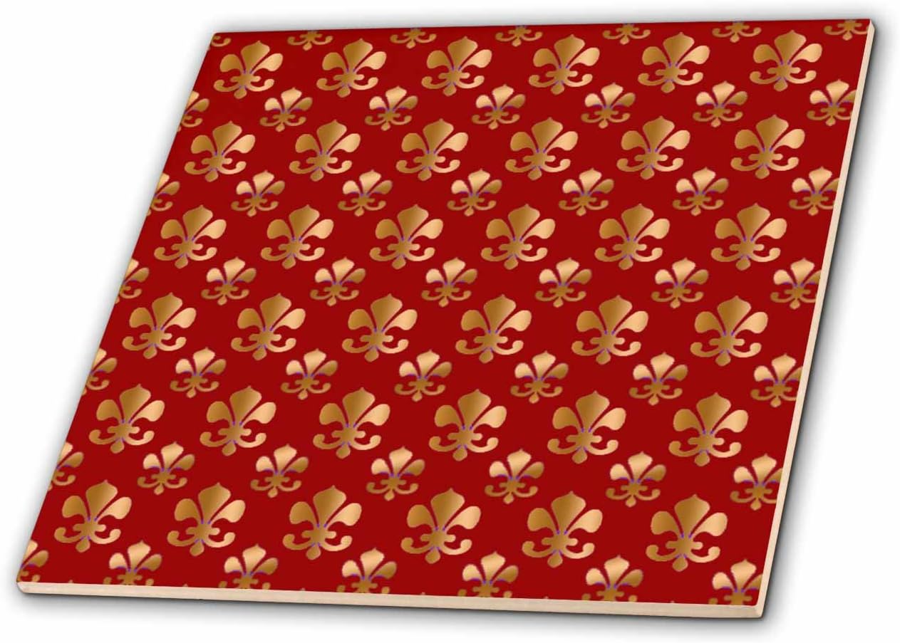 3dRose ct_30759_4 Gold Fleur De Lis Pattern on a Maroon Background Christian Saints Symbol-Ceramic Tile, 12-Inch