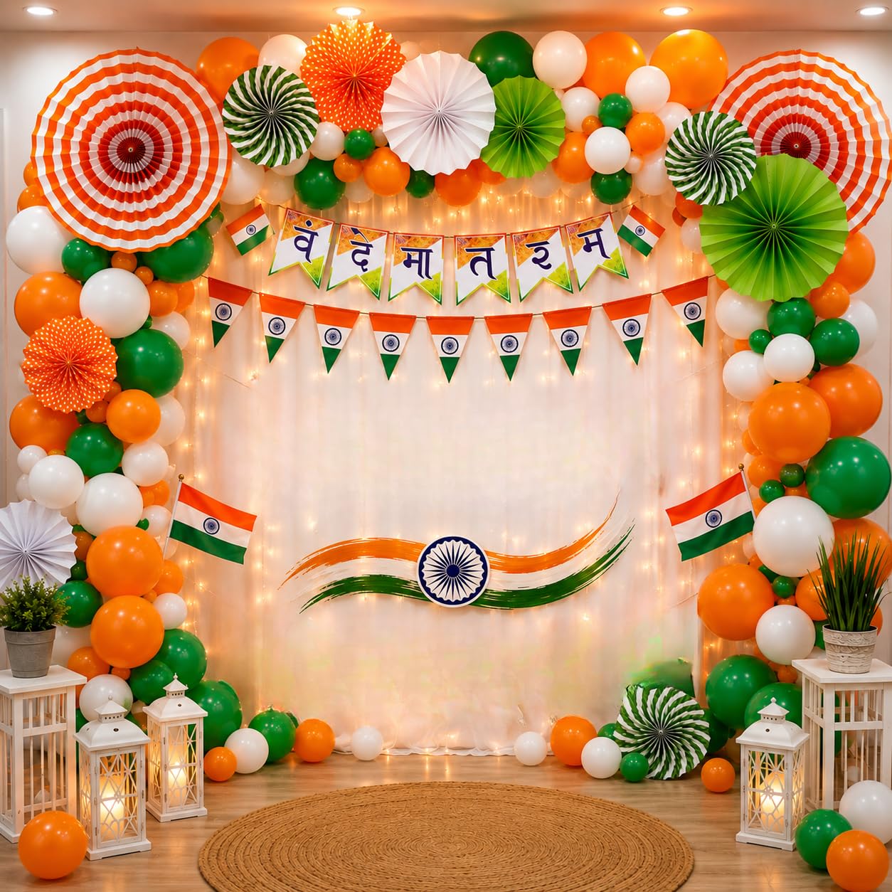 54 Pcs Vande Mataram Decoration Kit with Banner (Cardstock), Balloons & Paper Fans Set-image-11
