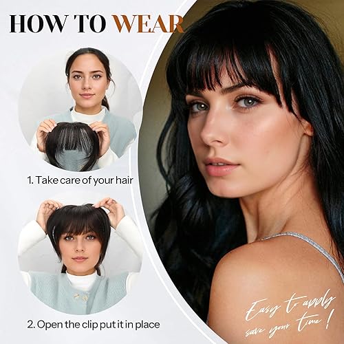 Miniatura 8 de KooKaStyle Flequillo con clip, flequillo de cabello humano 100% real, flequillo para el cabello, 3 clips seguros en fleco francés, flequillo natural