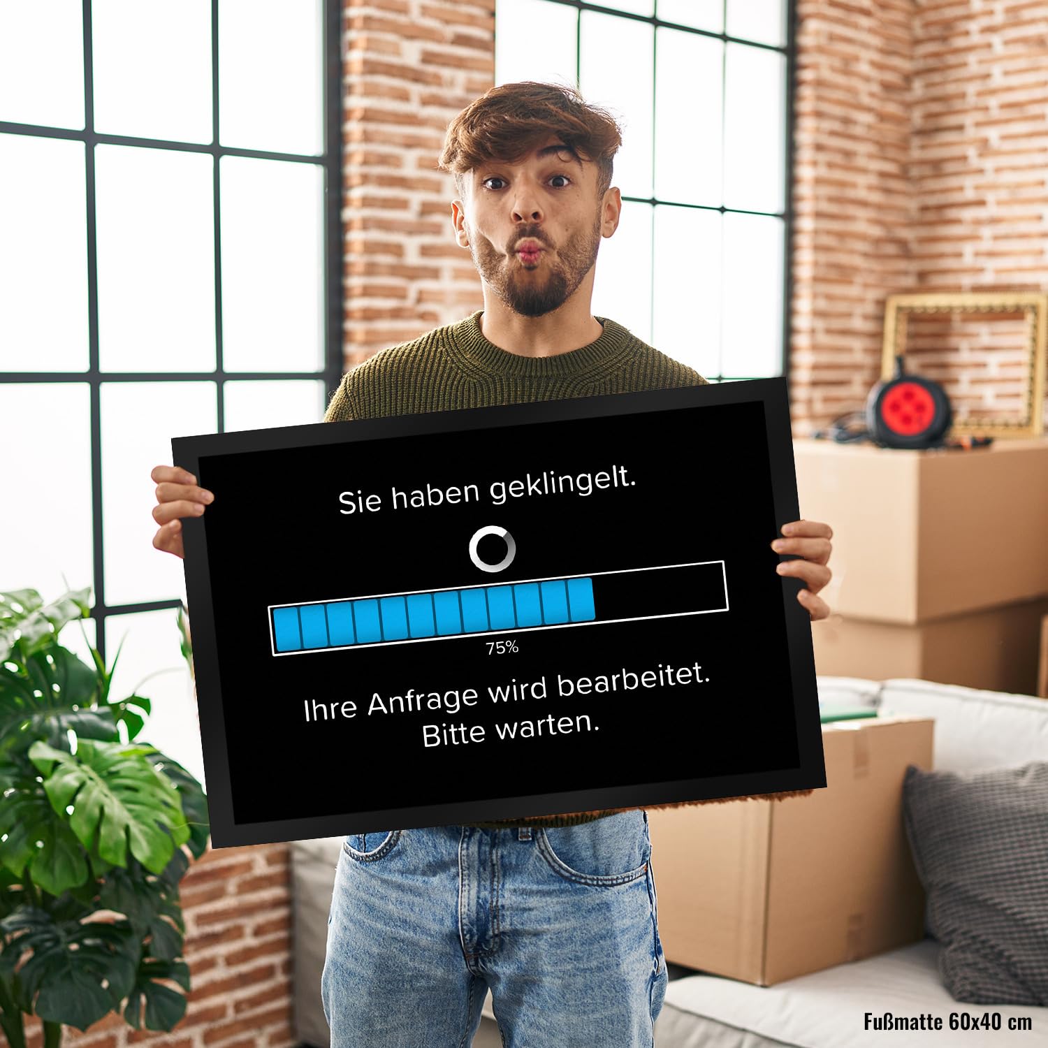 speecheese Sie haben geklingelt Fußmatte XXL in 50x75 cm mit Spruch Anfrage in Bearbeitung Bitte warten Witzige Fußmatte XXL in 50x75 cm für Informatiker - Humor Ladebalken Design