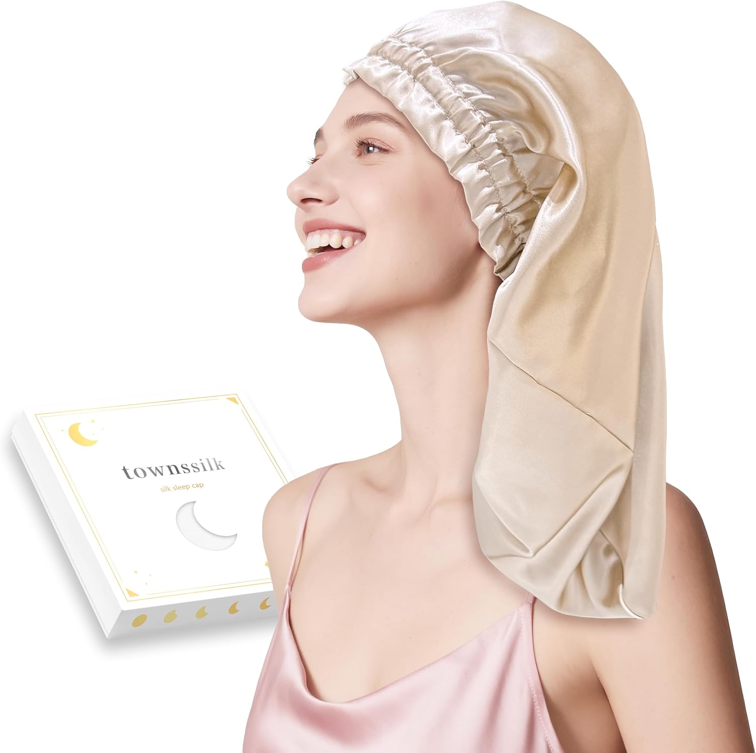 townssilk Silk Sleep Cap, 100% 22 Momme Mulberry Silk for Women, Luxurious, Breathable, Sits Safe Overnight & Pressure Free, Ideal for Long & Curly Hair