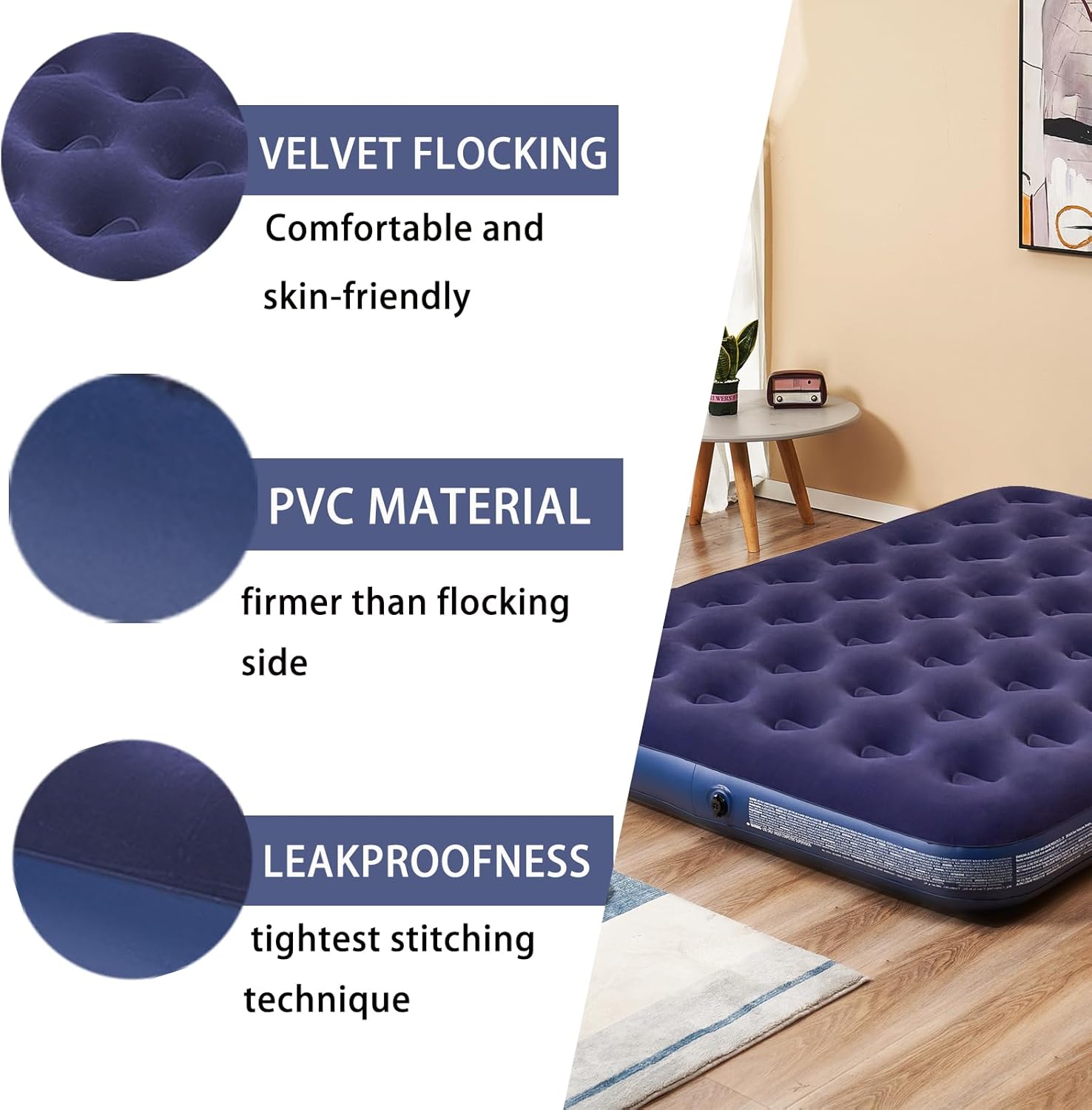 Full Size Air Mattress Inflatable Bed with Pump and Pillows,Blow Up Mattress for Camping and Home