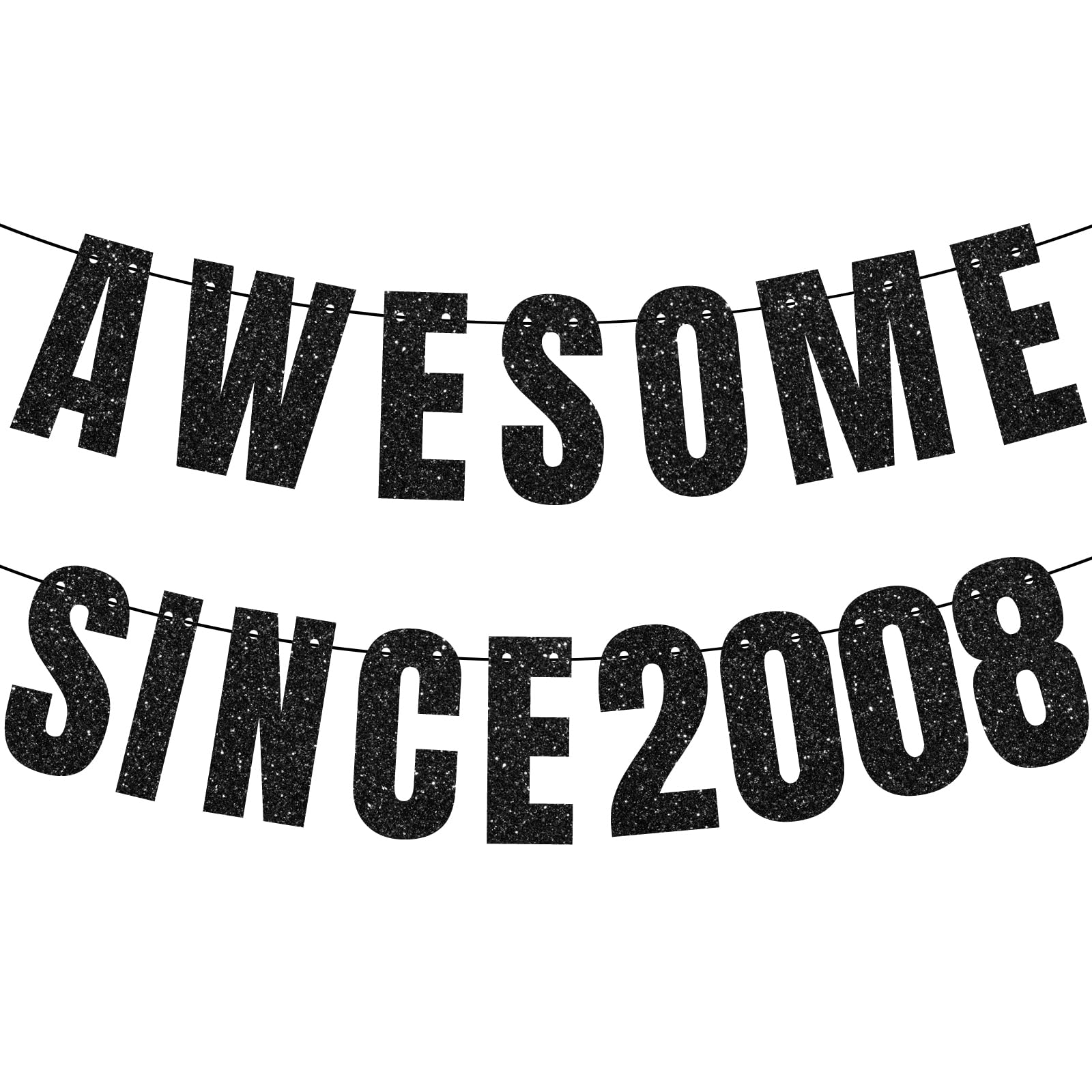 18th Birthday Banner, Awesome Since 2008 Black Glitter Banner, 18th Birthday Decorations, Official 18 Party and Anniversary Decorations for Boys and Girls, Party Supplies and Gifts