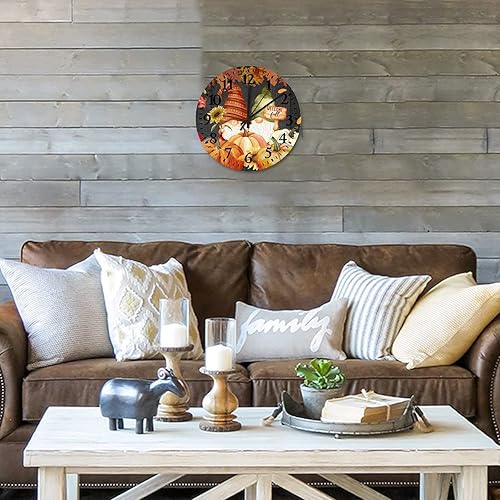 Miniatura 8 de Gnomo de bienvenida de 10 pulgadas con diseño de calabaza, reloj de madera de cuarzo de calidad, sin tictac, gnomos de calabaza de otoño, decoración