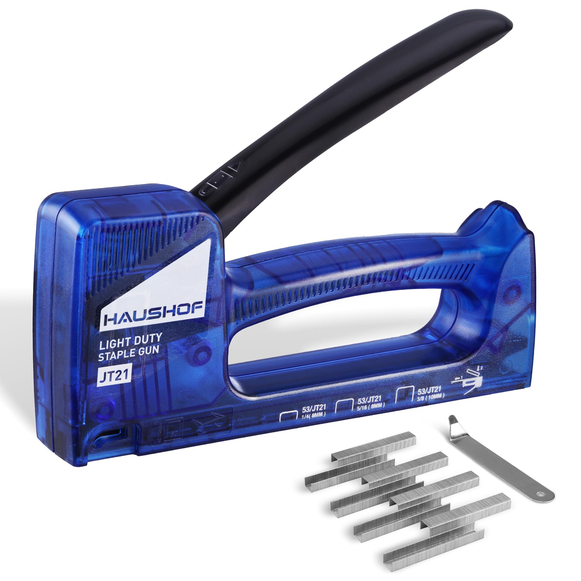 HAUSHOF Grapadora Manual y Quitagrapas Tipo 53, Pistola Grapadora Tapicero con 800 Grapas, para Madera, Tapicería, Plástico y Tela, Ajustable y Duradera, Ideal para Bricolaje y Reparaciones Azul