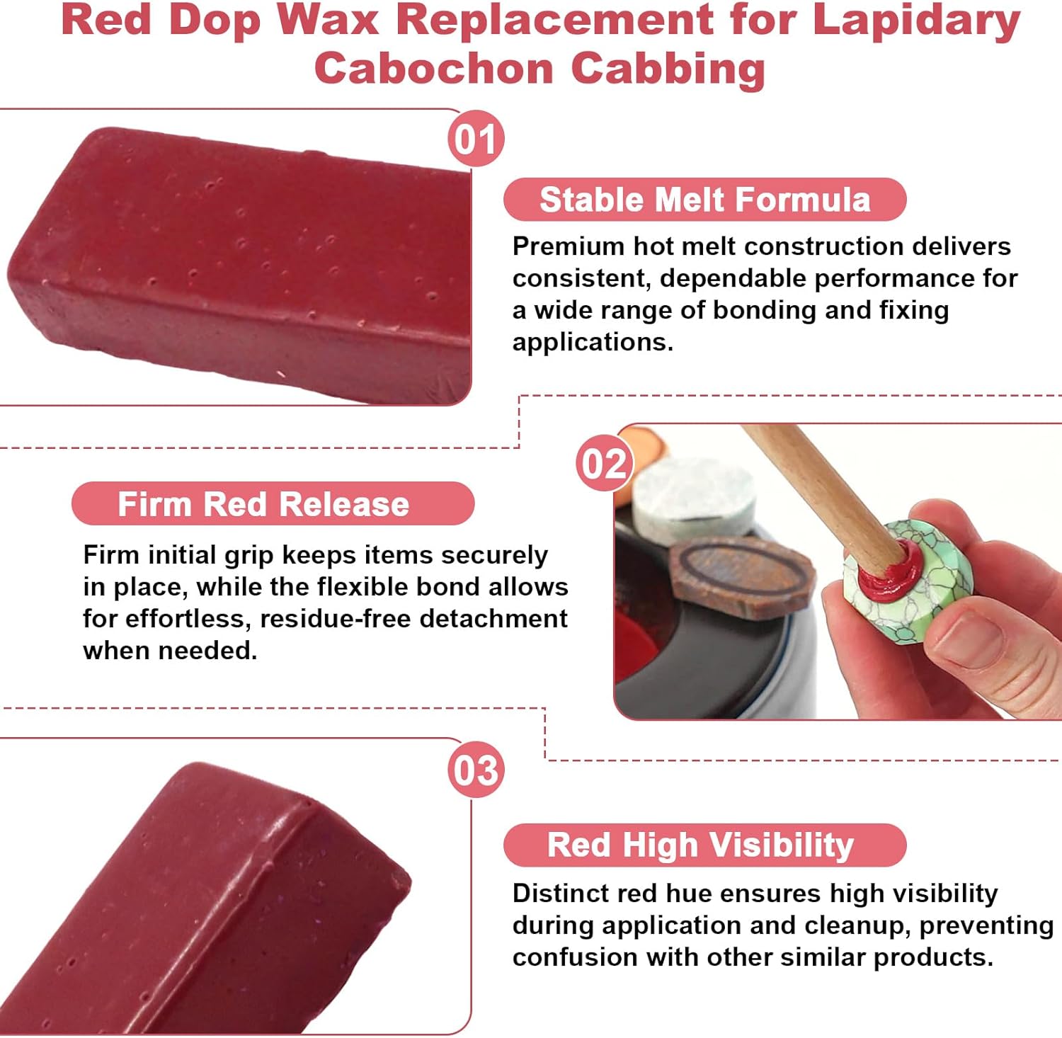 showingo Sticks of Red DOP Wax Kit for Lapidary Forming Cutting and Polishing Cabochon Wax 4