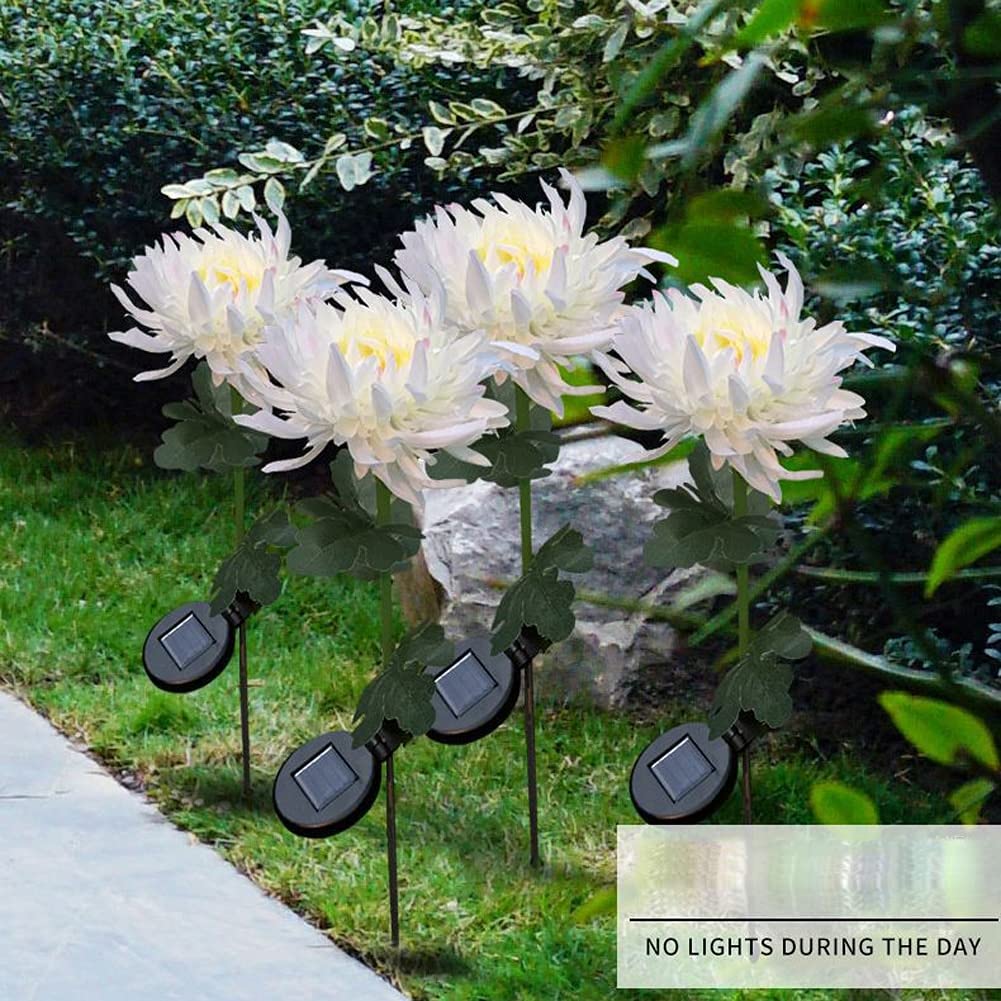 Solarleuchten im Freien, Chrysanthemen, wasserdicht, künstliche Blumen, Garten, Weg, Licht, Landschaft for Terrasse, Hof, Dekoration Lampen (Color : A Yellow)