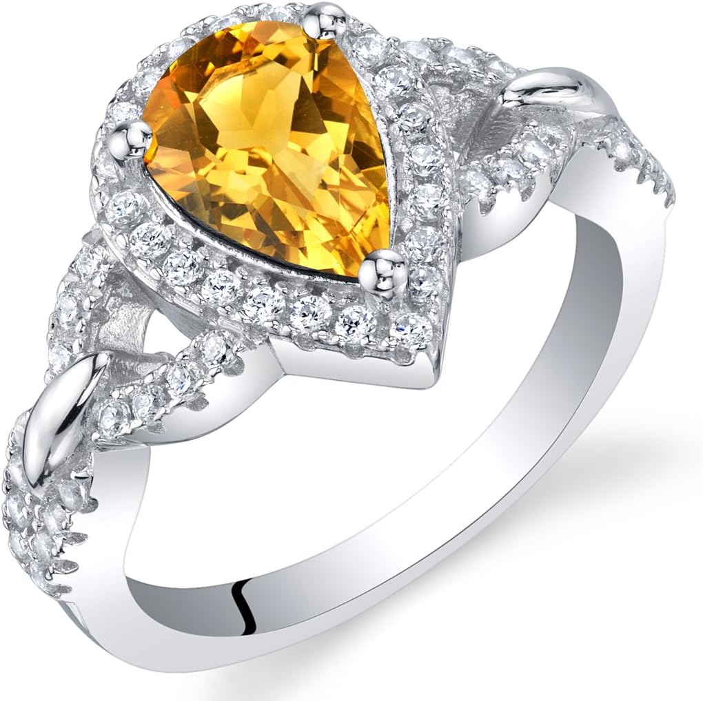 PEORA 925 Sterling Silver Teardrop Crest Ring for Women, Various Gemstones, Pear Shape 9x6mm, Sizes 5 to 9