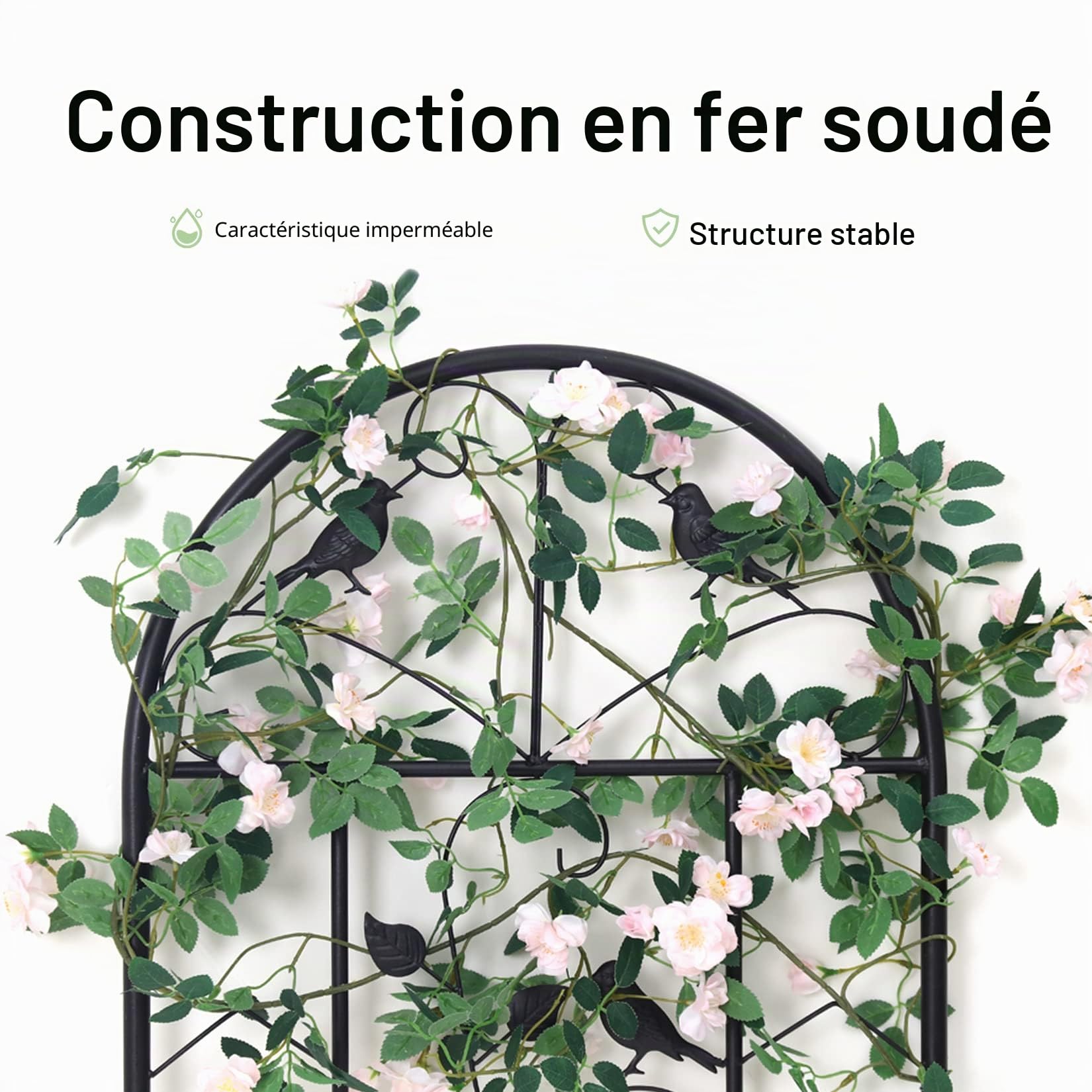 UNHO Treillis Plante Grimpante Extérieur: Grande Support pour Fleurs Grimpantes Lot de 2 Treillage de Jardin en Fer Forgé pour Rosiers Jasmin Décoratif Métal - 210x50 cm Noir