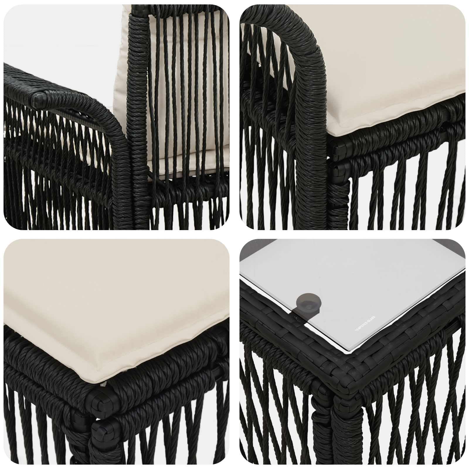 Set di divani da giardino in polyrattan, 10 pezzi, colore nero | Set di mobili modulari per terrazza e giardino con 9 posti, federe facili da pulire e robusto telaio in acciaio.