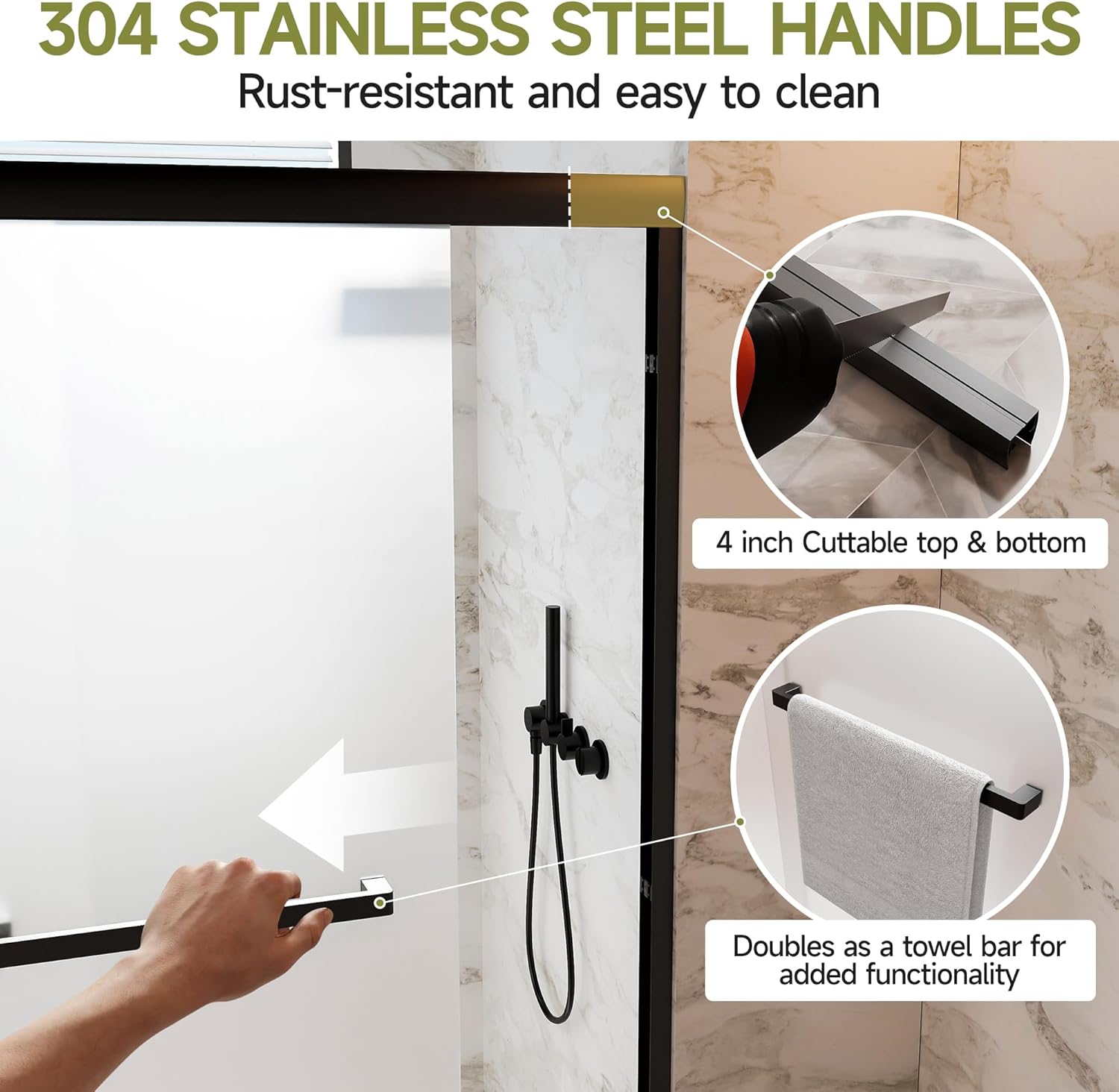 44-48" W x 72" H Frosted Glass Shower Door with 1/4" (6mm) Thick Tempered Glass and Nano-Coated, Double Sliding Shower Door in Matte Black Aluminum Frame