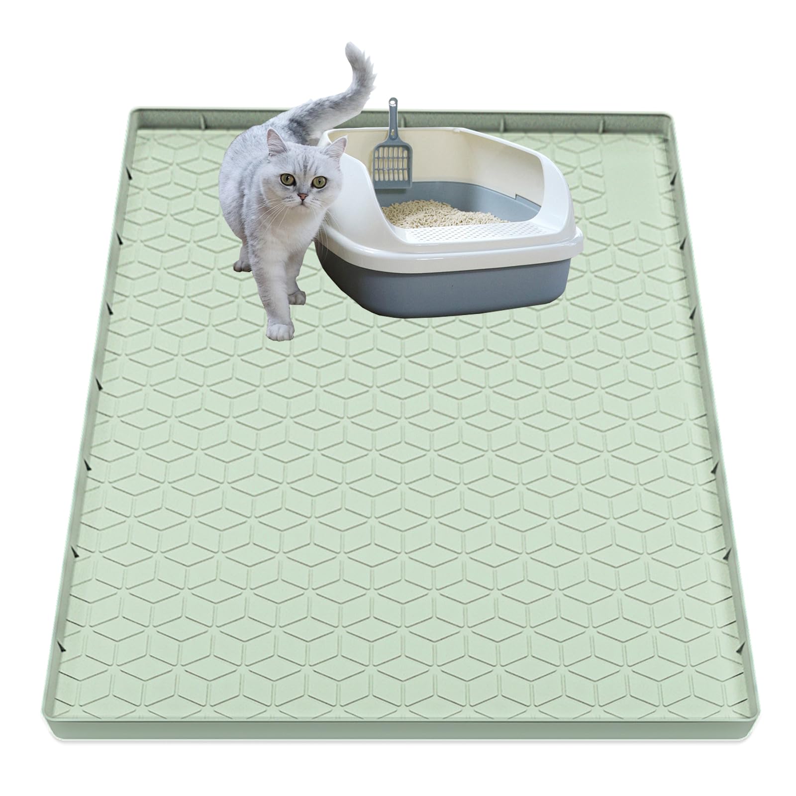 Jacooxi Cat Litter Mat, Silicone Large Cat Litter Trapping Mat for Litter Box - 31x22 in, Waterproof & Non-Slip, Durable & Easy Clean, Green