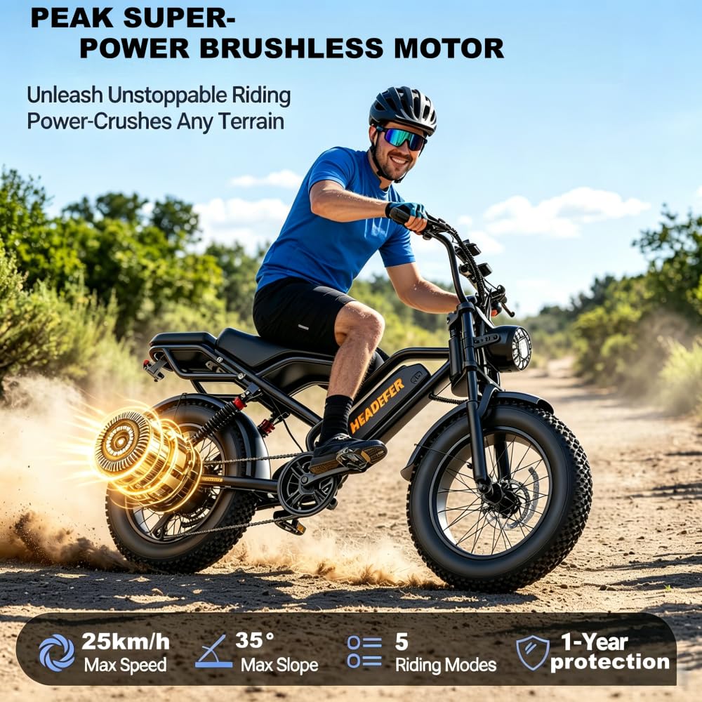 BK20 Bicicletta elettrica per adulti, batteria rimovibile da 48 V e 20 Ah, pneumatici larghi 20 x 4,0 pollici, autonomia 50-100 km, doppio freno a disco, sospensioni complete, 7 marce