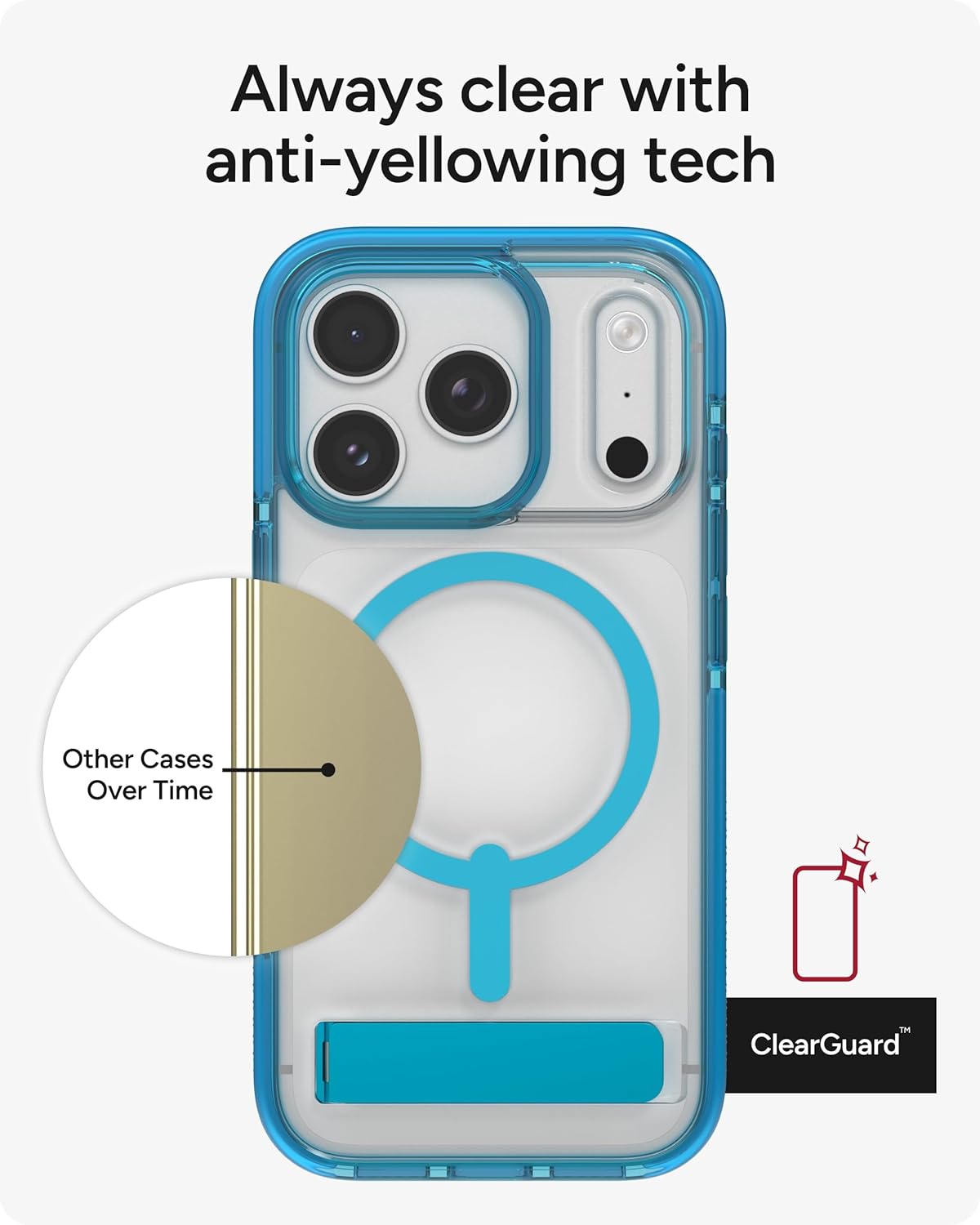 ZAGG Santa Cruz Snap Case with Kickstand for iPhone 17 Pro - Tranquil Blue, Drop Protection (13ft/4m), MagSafe Charging Compatible, ClearGuard Anti-Yellowing Technology, Scratch Resistant Phone Case - Image 4