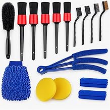 Car Detailing Brush Kit, 17 Pieces, Wheel Cleaning Brushes with Detail Brushes, Microfiber Wash Mitt, Applicator Pads, Tire Rim Scrub Brush Set