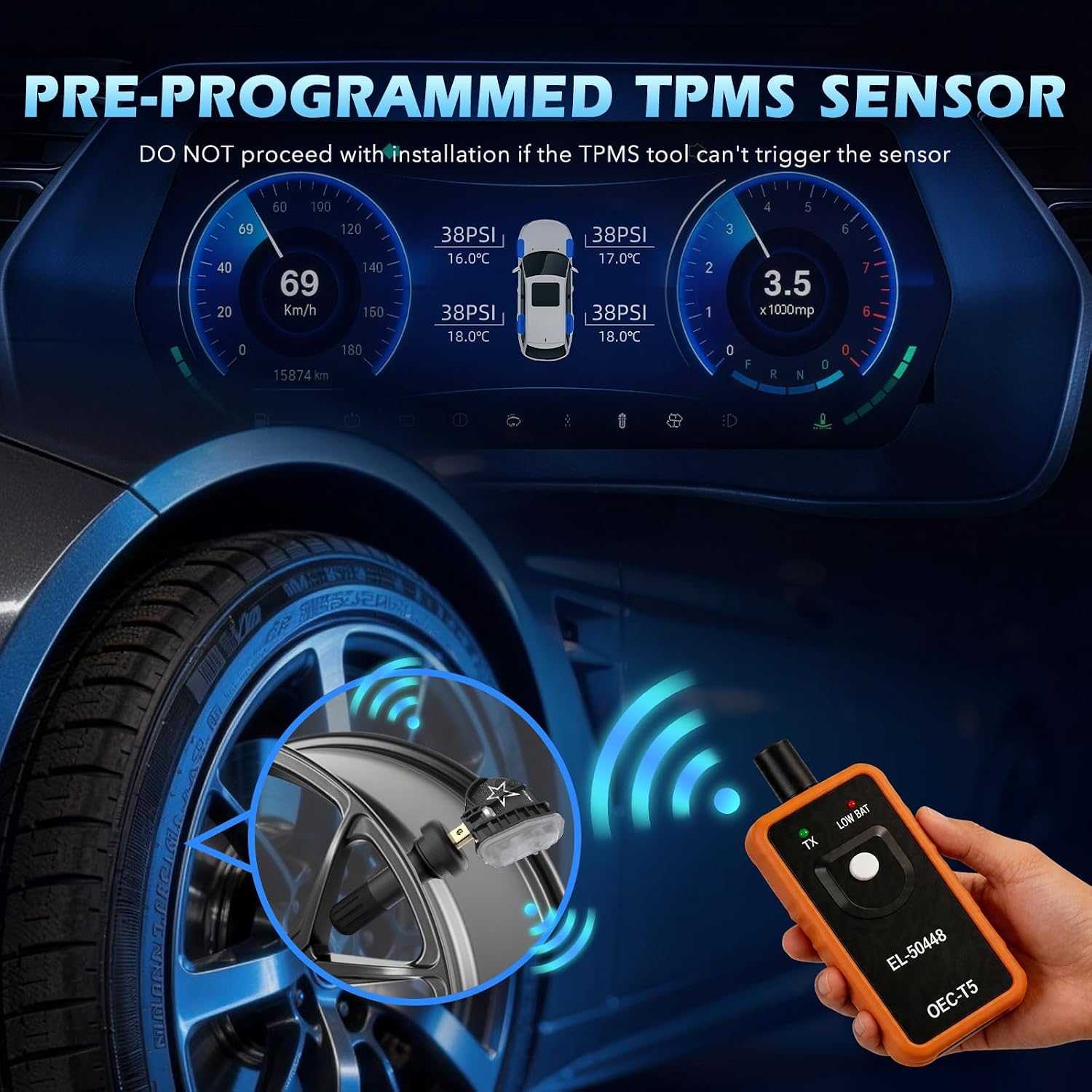 RENECTIV GM TPMS Sensor, Tire Pressure Monitoring System Sensor(TPMS) Fit for Buick Cadillac Chevrolet GMC Pontiac (13598771 315MHZ-4PCS)