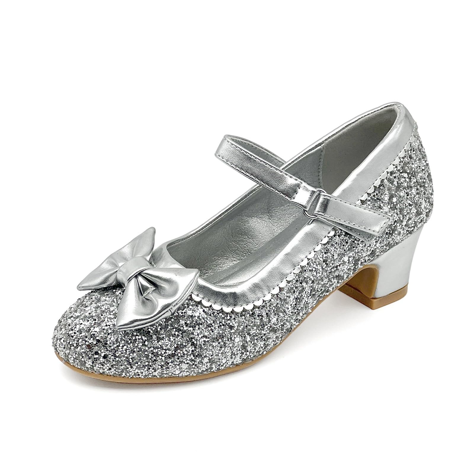 Girls Dress Shoes Low Heel Glitter Princess Shoe Flower Mary Jane Party Wedding Prom Shoes for Toddler Little Kids