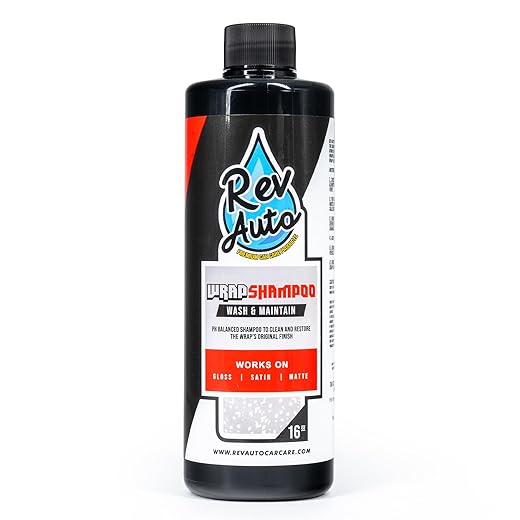 Rev Auto- Wrap Shampoo - Jabón de Autos de Alta Espuma Hecho Para Autos Envueltos/Limpiador de Envolturas de Autos Para Todos los Acabados de Envoltura de Vinil- Claro, 16 Fl Oz (Paquete de 1)
