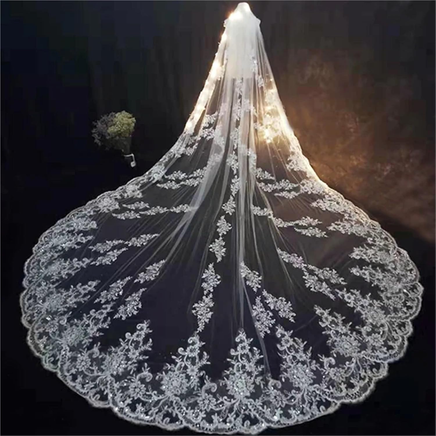 Long Bridal Veil White Ivory Wedding Veils With Comb Edge Applique Elegant Cathedral Wedding Accessories