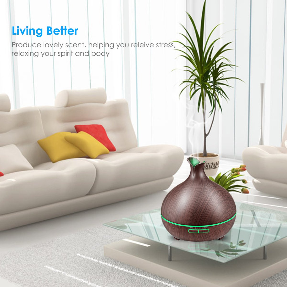 URPOWER 400ml Essential Oil Diffuser Wood Grain Diffuser with Auto Shut-off, Aromatherapy Oil Diffuser Humidifier and 4 Timer Settings Humidifiers Diffusers for Essential Oils for Bedroom Office