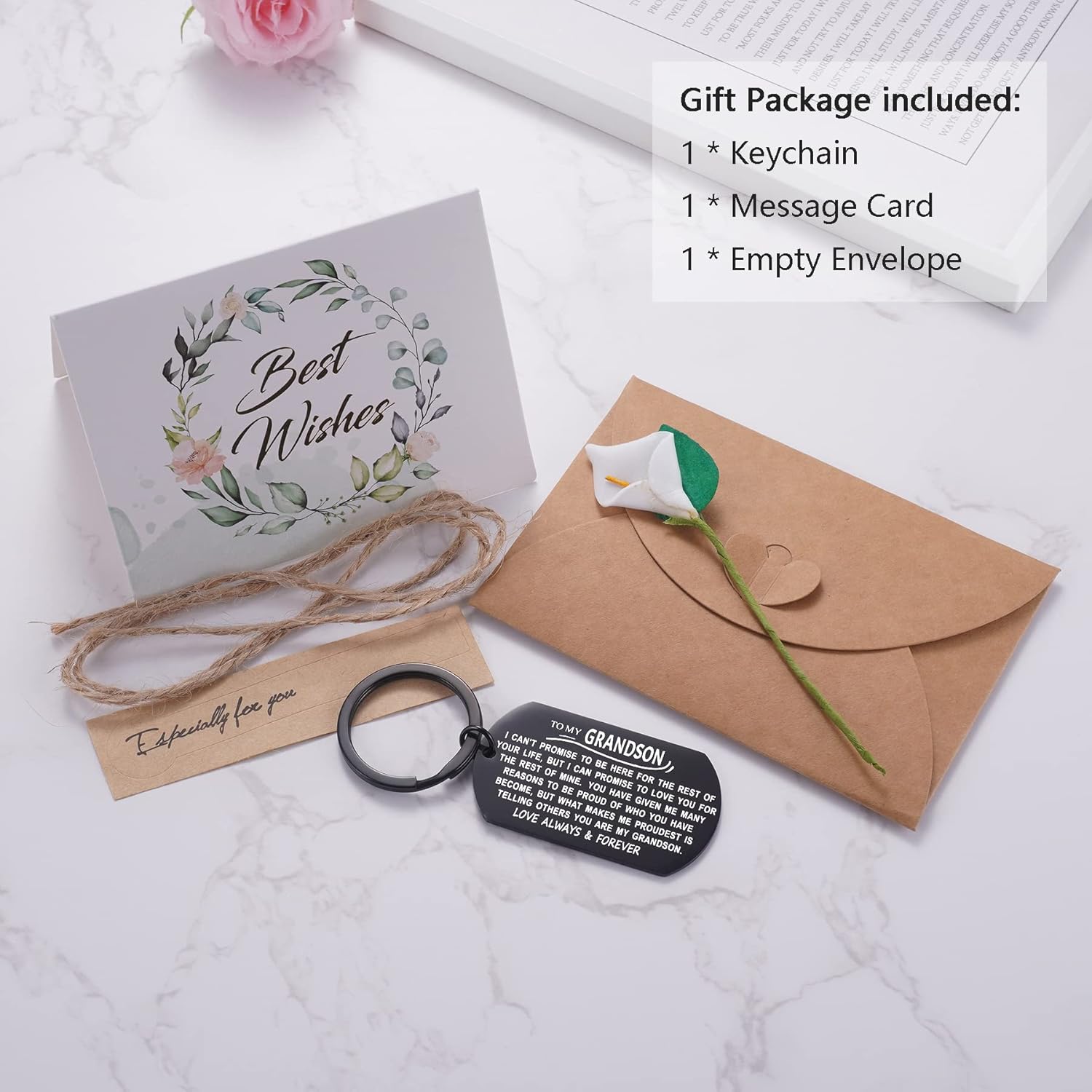 to My Grandson Keychain Gift for Grandson from Grandma Grandpa Dog Tag Keyring for Birthday Graduation Christmas - Image 5