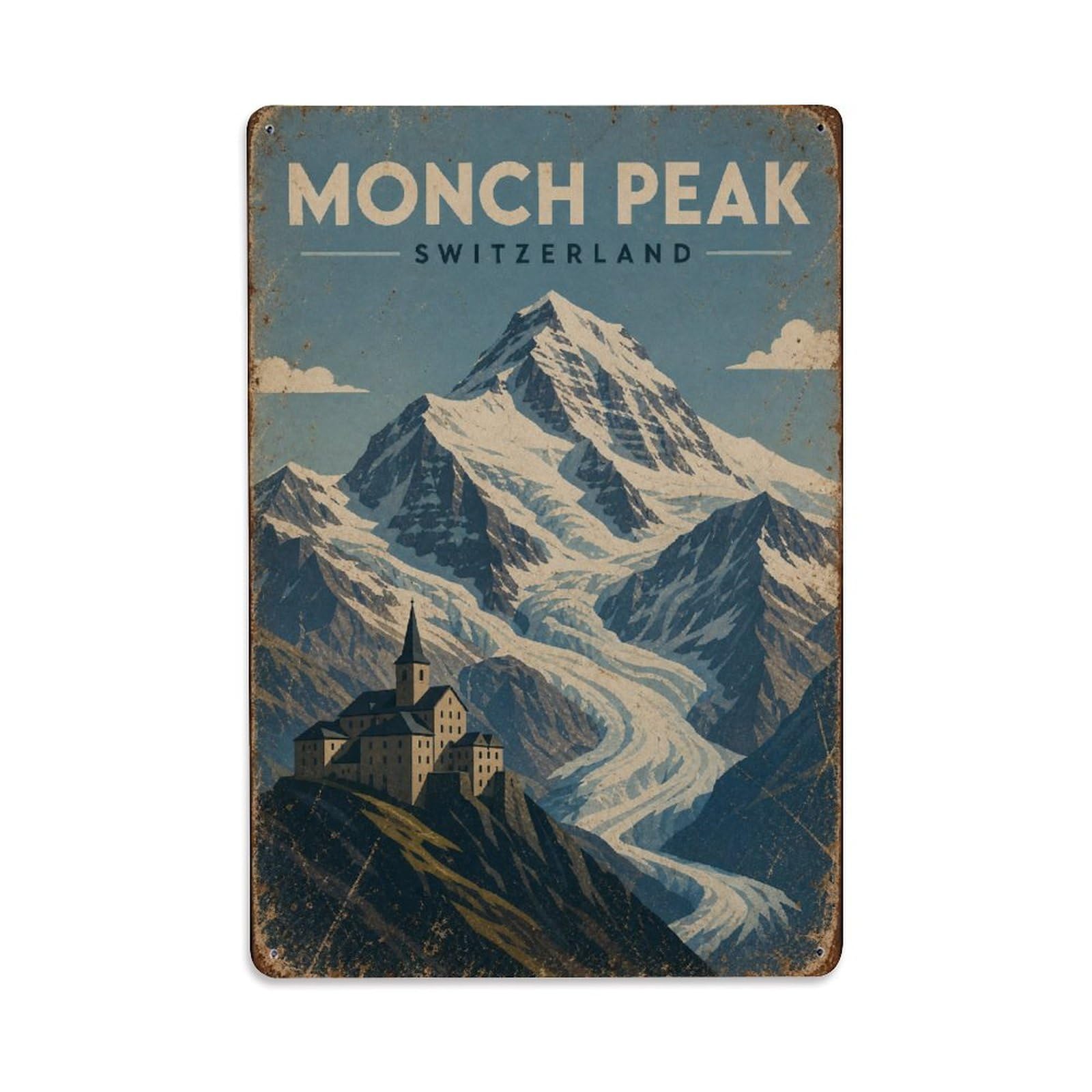 Gead 8X12inch Style Vintage Travel Monch Switzerland Mountain Metal Tin Sign