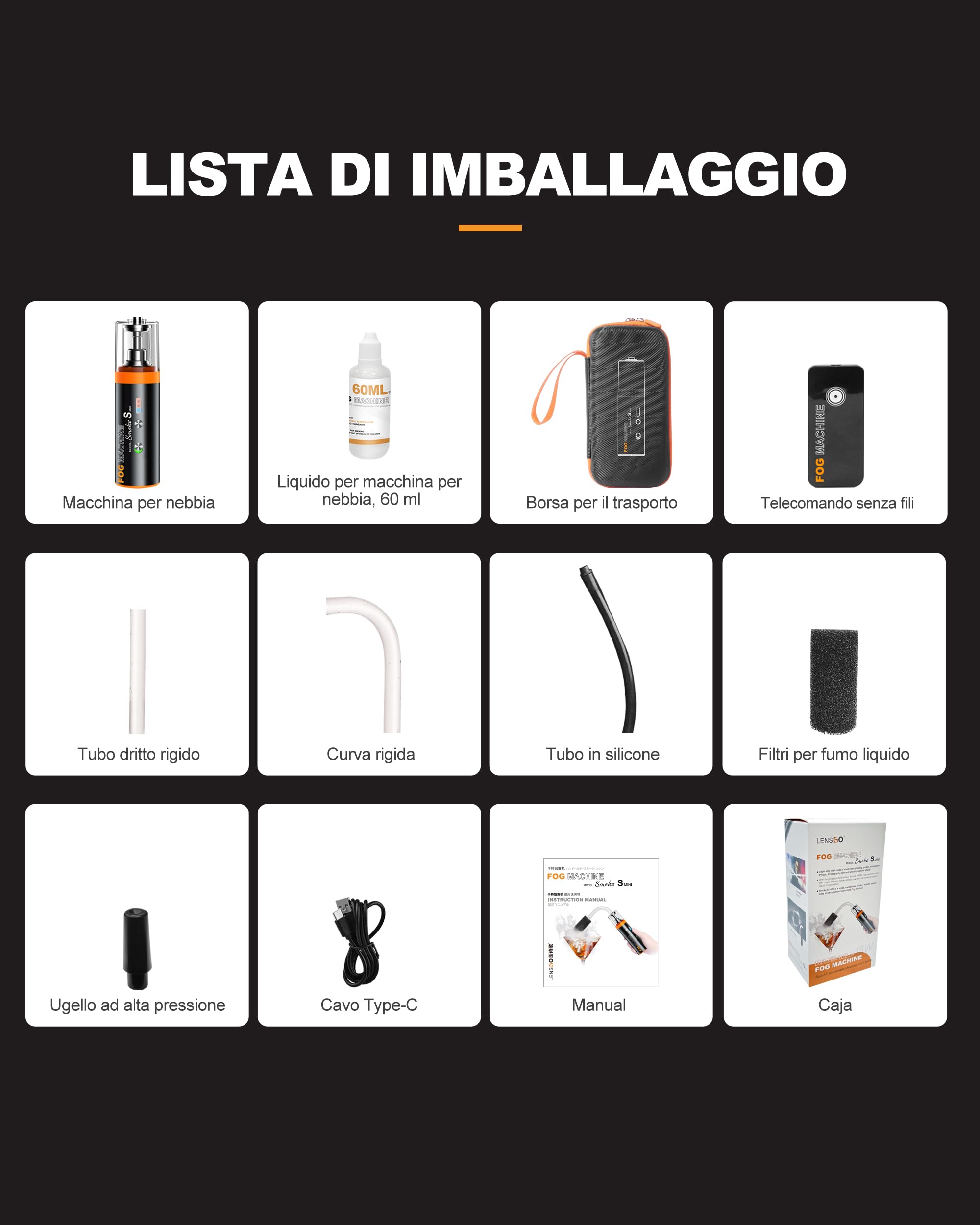 LENSGO Macchina del Fumo Portatile con 60ml Liquido, Telecomando Wireless, Batteria, Macchina della Nebbia per Fotografia, Videografia, Matrimonio, Feste, Halloween Natale, Smoke Mini
