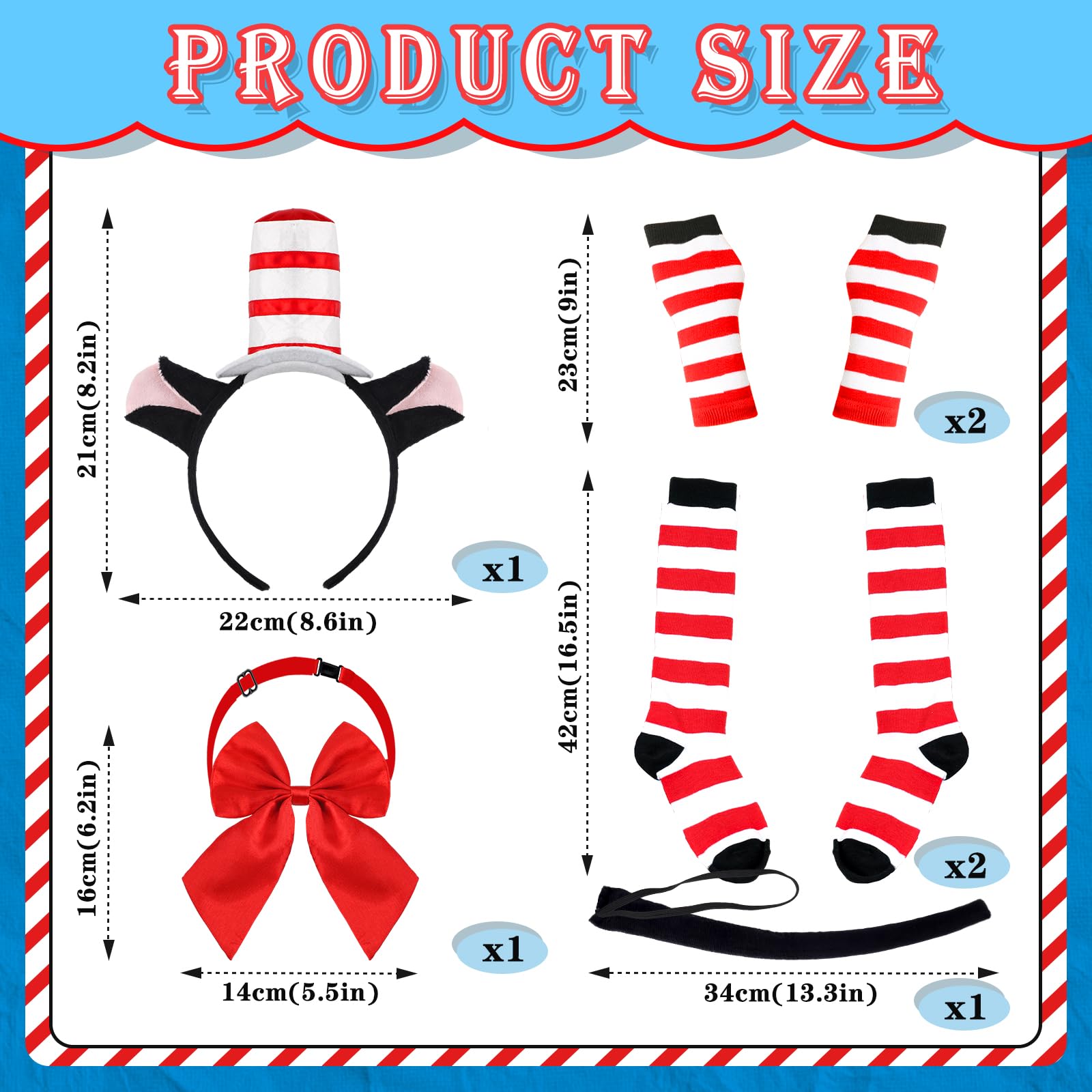 KMLGY 8PCS World Book Day Hat Cat Costume with Headband, Tail, Tutu, Bowtie, Arm Warmers, Stockings and Tutu Skirt - Image 2