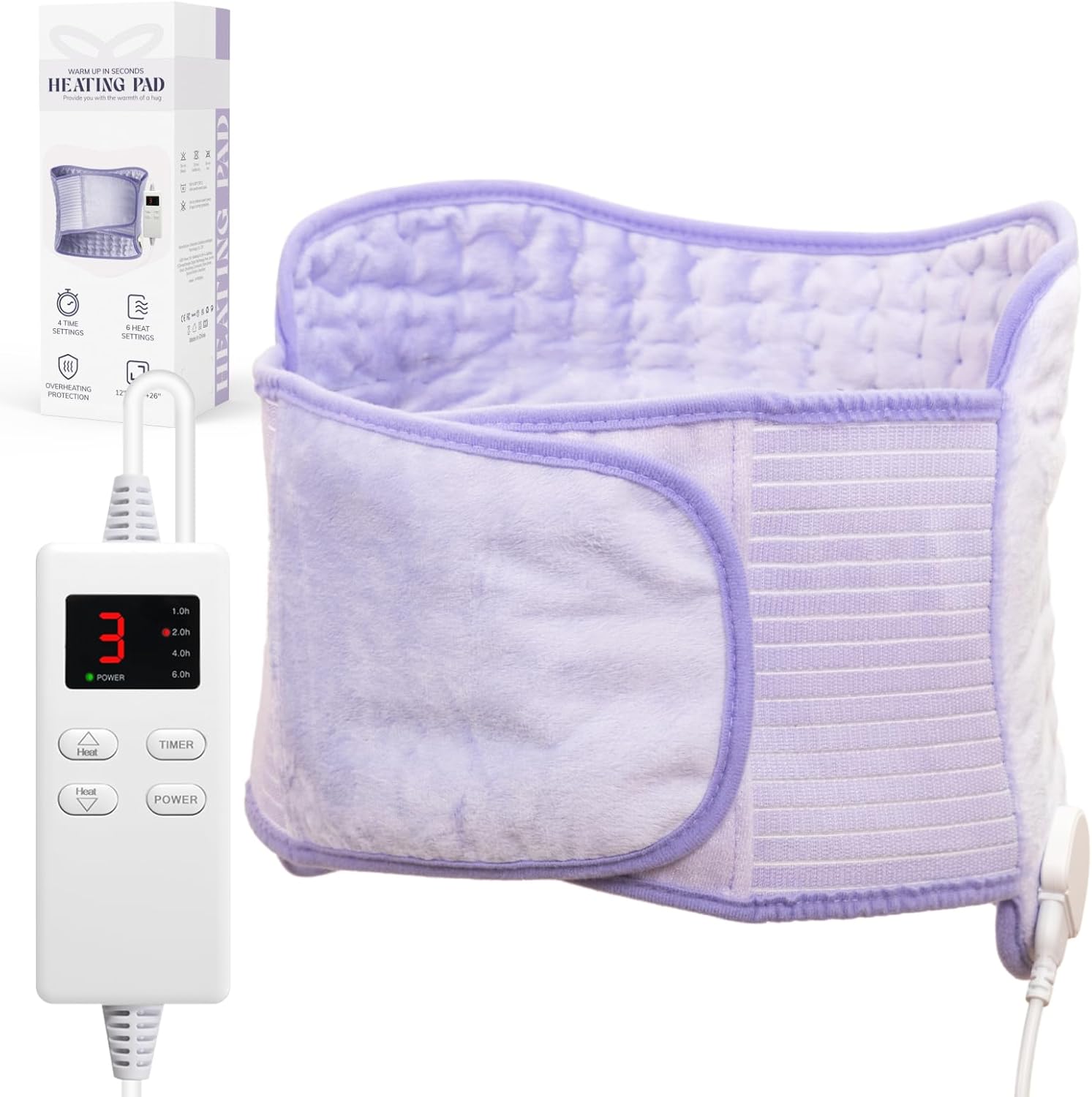 Moist Heating Pad for Waist and Abdomen Pain Relief, Electric Heat Belt with Strap, 6 Adjustable Levels and Timer Settings, Ideal for Back Support and Cramp Therapy