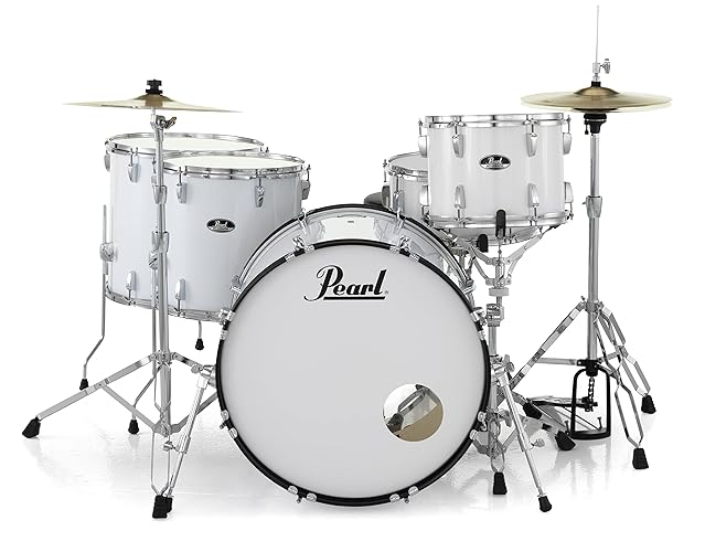 Set de batería Pearl Roadshow completo de 5 piezas con platillos y soportes, color blanco puro (RS525WFC/C33)