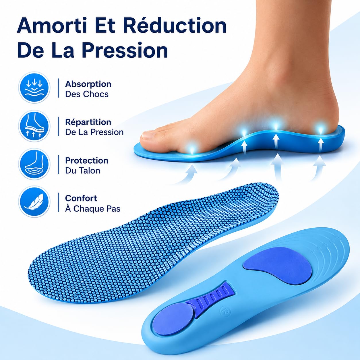 Santellia Vital+ Semelles Orthopédiques Unisexes avec Soutien de la Voûte Plantaire et Amorti pour Marche Travail Sport et Usage Quotidien (43/44)