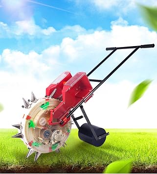 Precision Hand-Push Roller Seeder for Lawns Gardens - Manual Seed Planter Fertilizer Machine, Corn Soybean Peanut with 5 Seed Plates