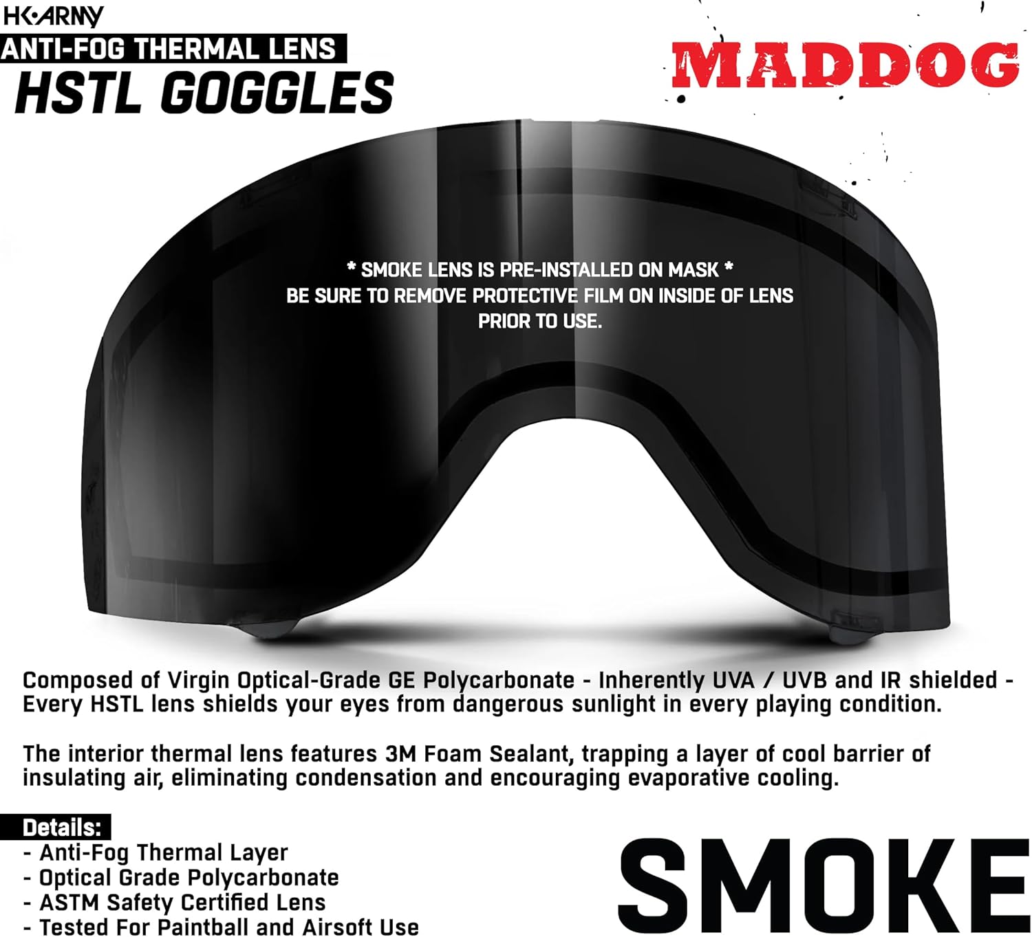 Maddog HK Army HSTL Paintball Airsoft Mask Goggle System | Replaceable Thermal Dual-Pane Anti Fog Lens | Adjustable Full-Face Safety Certified Protection