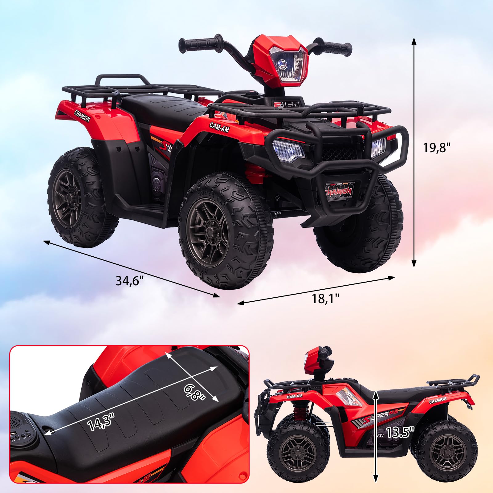 Quad Électrique Enfant ATV 12V 2 Moteurs 30W Télécommande Parentale Rouge