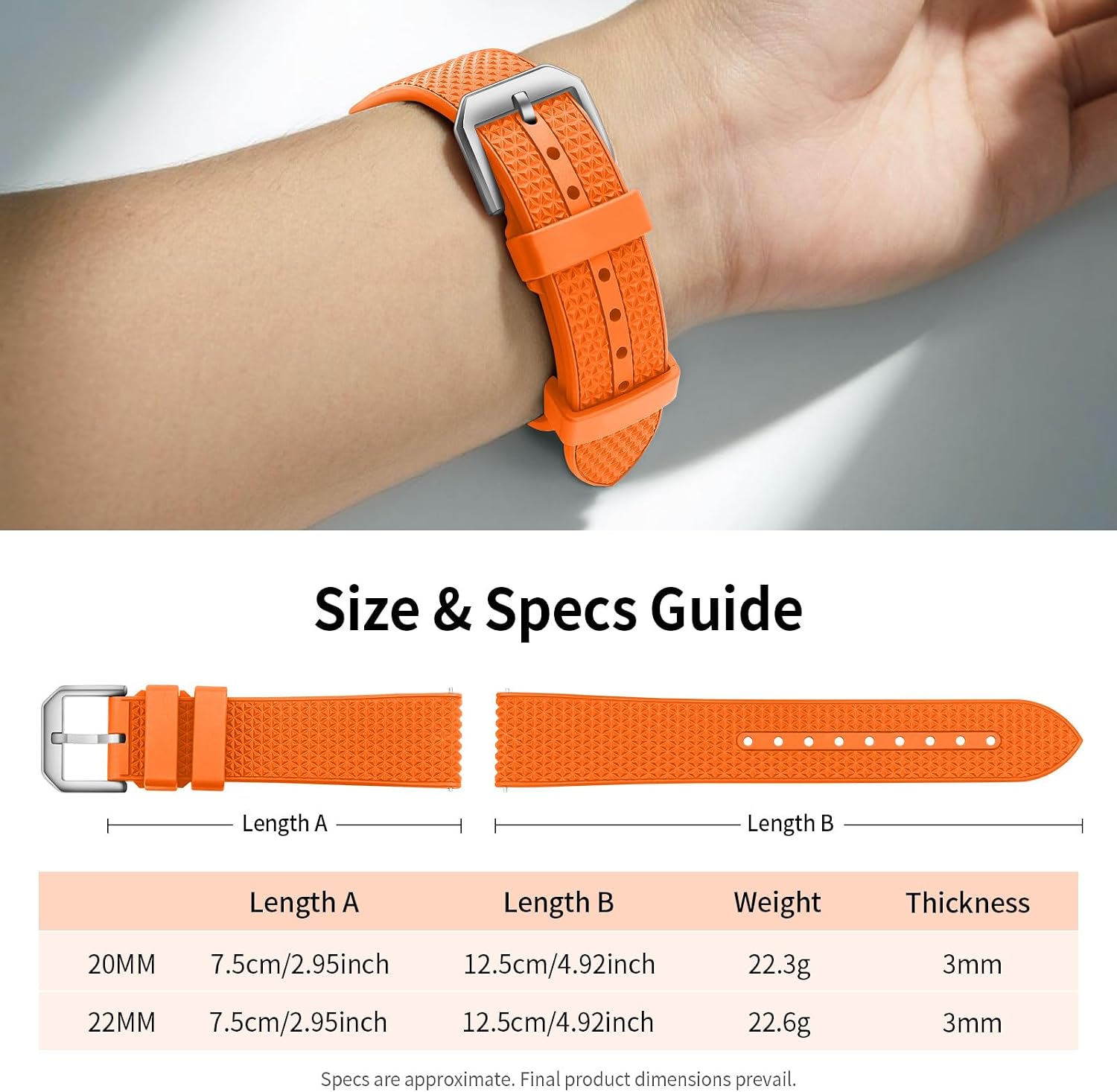 FKM Rubber Watch Strap 20mm, Quick Release Watch Band 22mm for Men Women, Waterproof Soft Premium Fluororubber Sport Breathable Replacement Wristband