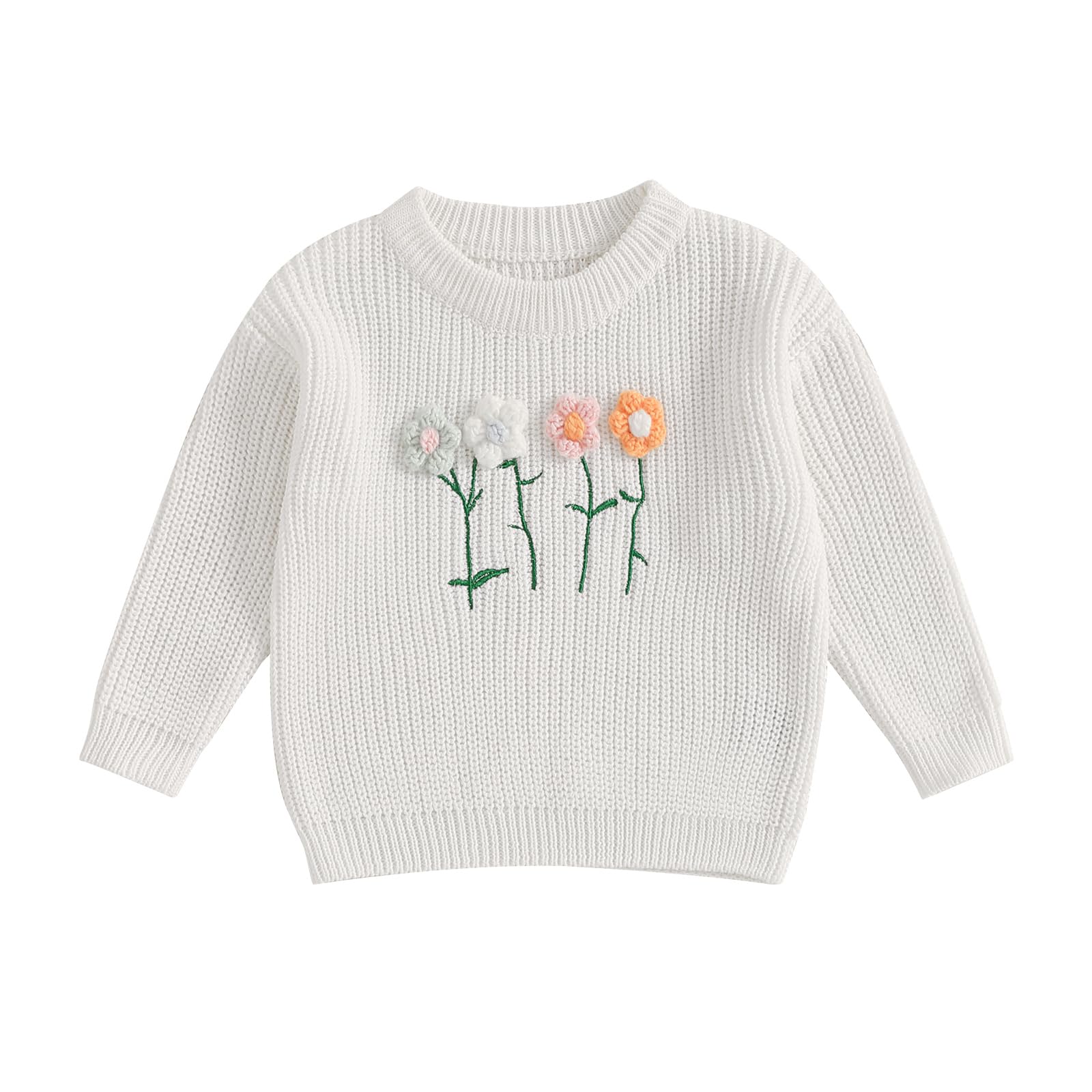 Maglione per neonata con motivo floreale 3D maglioni a maglia per neonati a girocollo a maniche lunghe