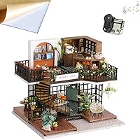 Vista 1 de Mini casa de muñecas en miniatura de madera, tienda de té del bosque, escena, modelo de construcción, casa de juguete con luces LED y cubierta