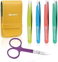 Vista 8 de HAWATOUR Juego de pinzas, 4 pinzas para cejas para mujer, gran precisión para cabello encarnado, astillas, depilación facial, multicolor